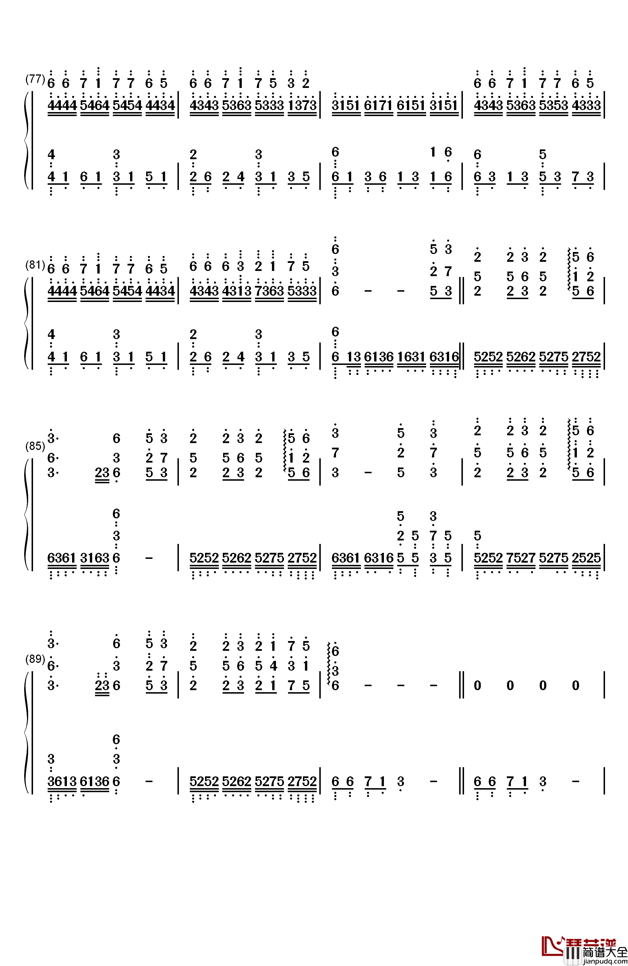 风之谷钢琴简谱_数字双手_未知