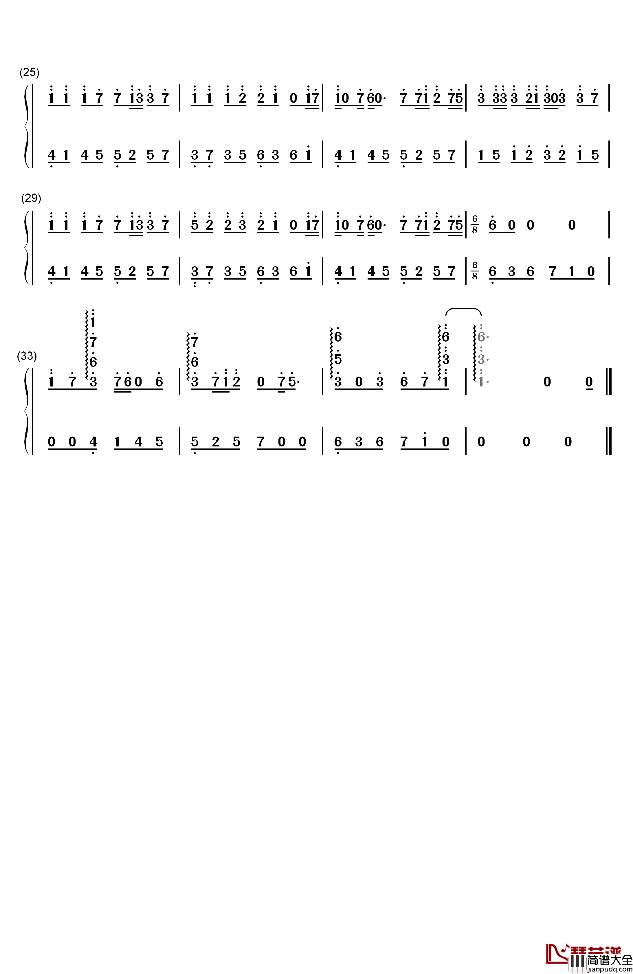 葬春钢琴简谱_数字双手_西瓜JUN_Assen捷