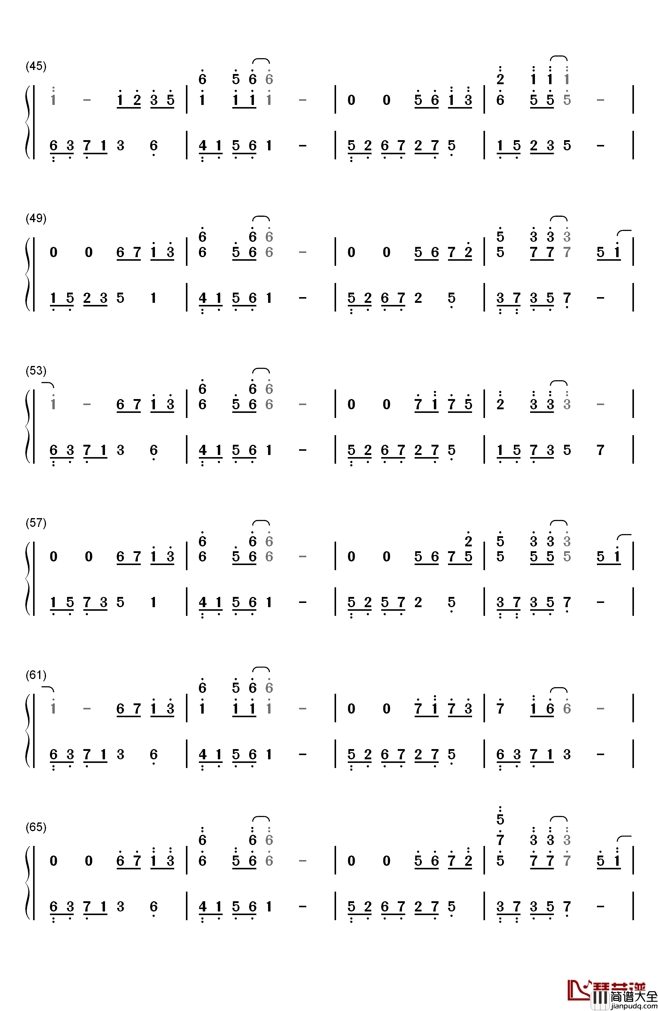 初恋的美好钢琴简谱_数字双手_石进