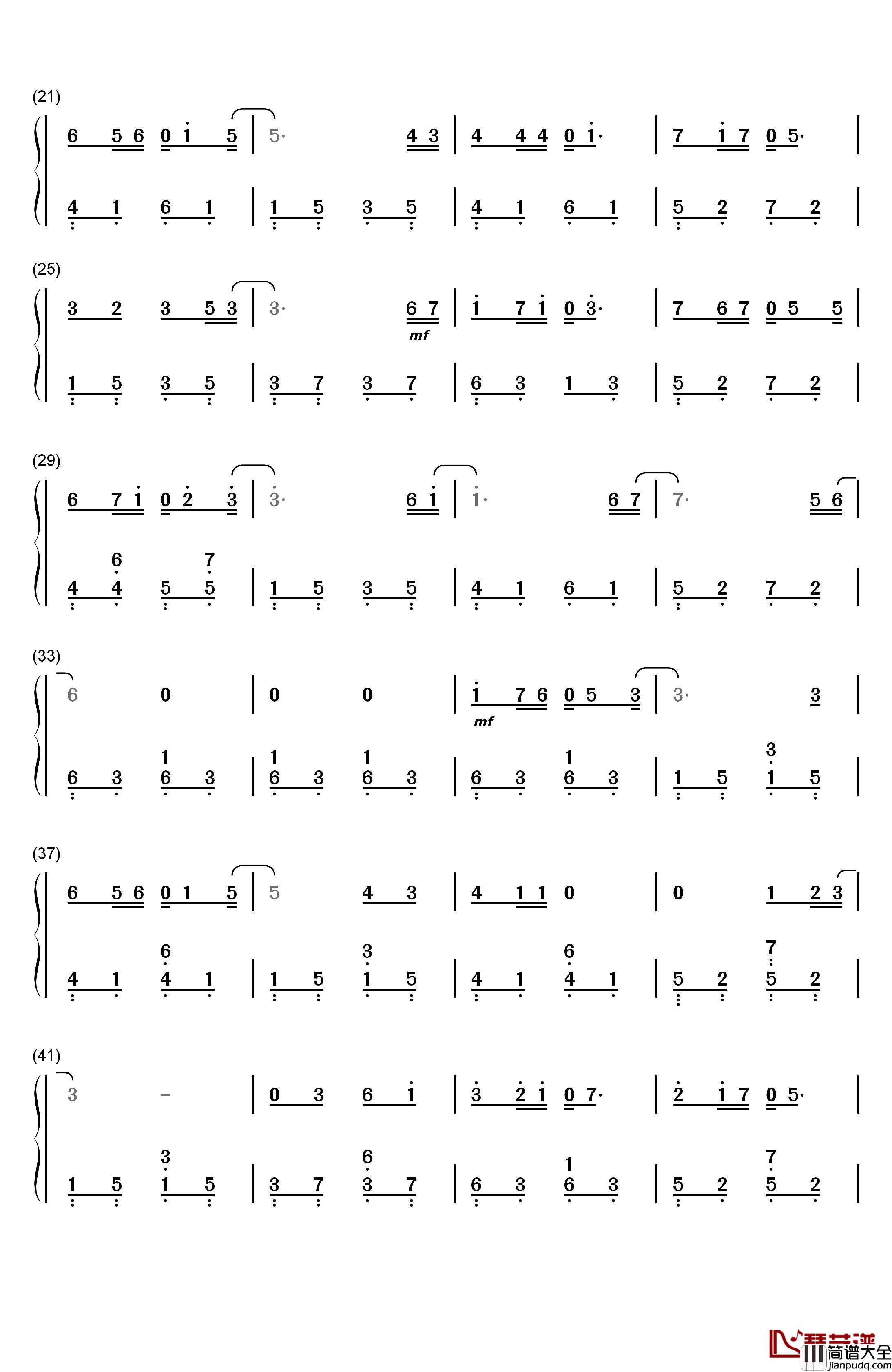 One_Night钢琴简谱_数字双手_加贺谷_玲