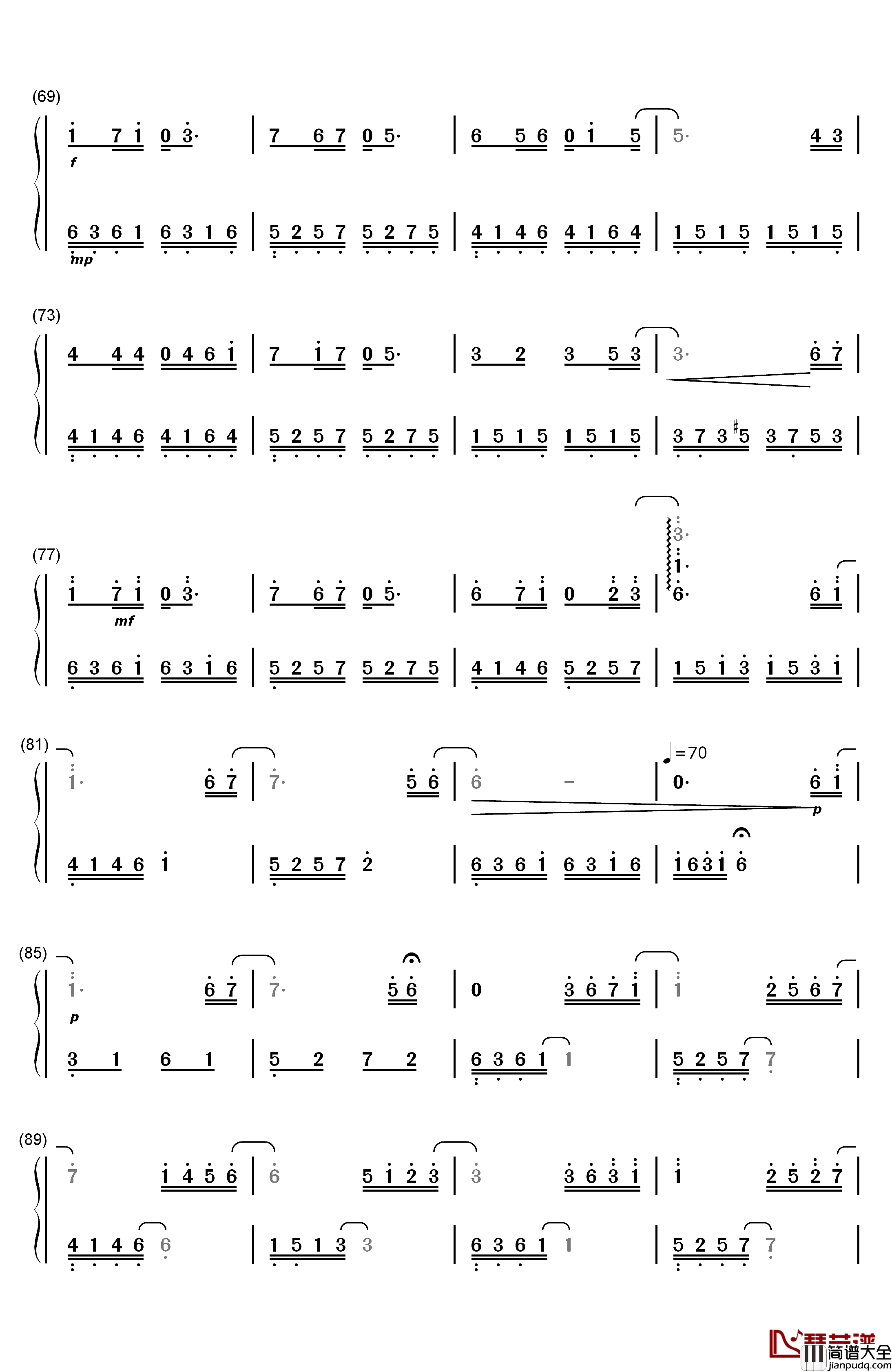 One_Night钢琴简谱_数字双手_加贺谷_玲