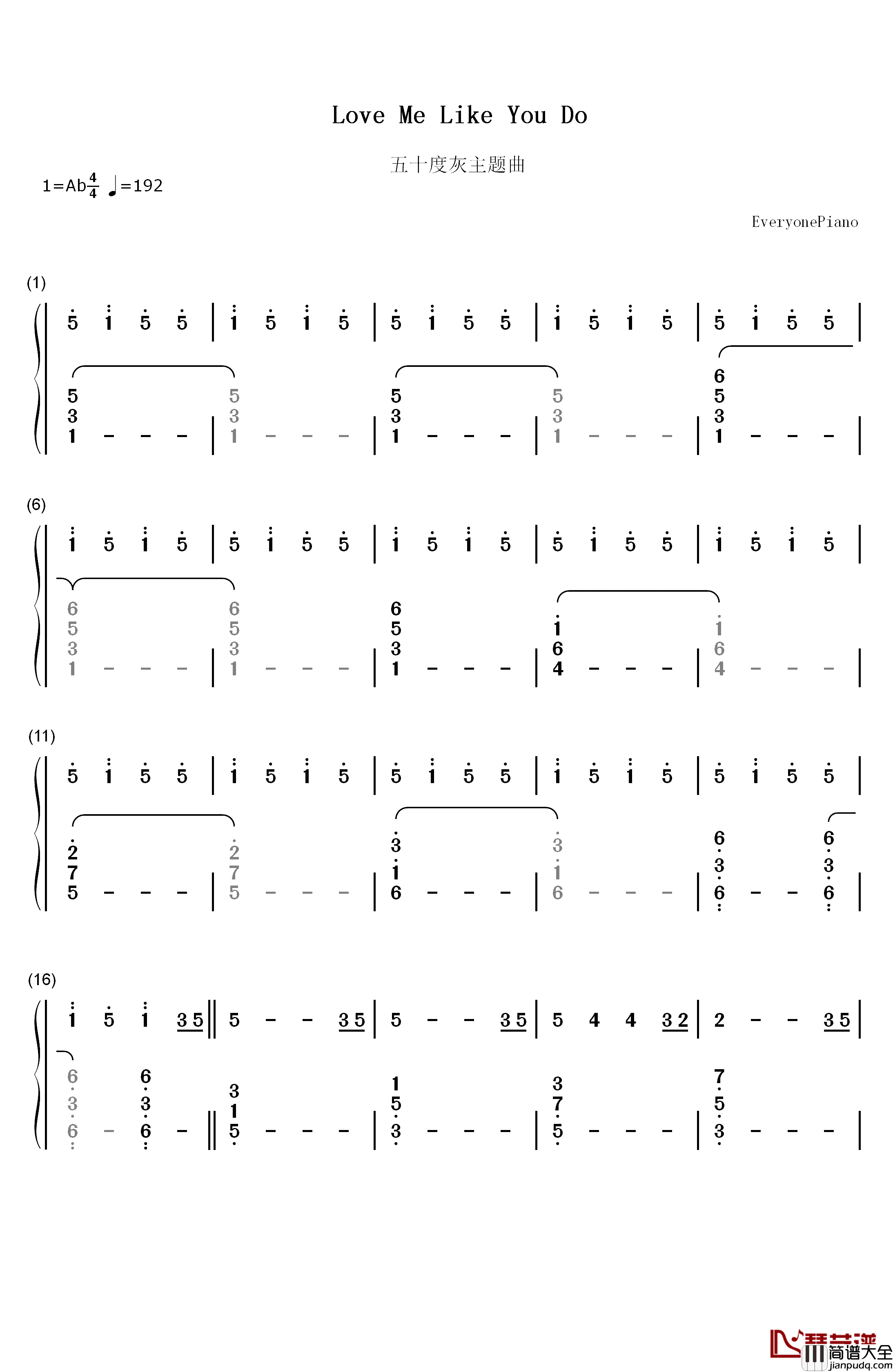 Love_Me_Like_You_Do钢琴简谱_数字双手_Ellie_Goulding