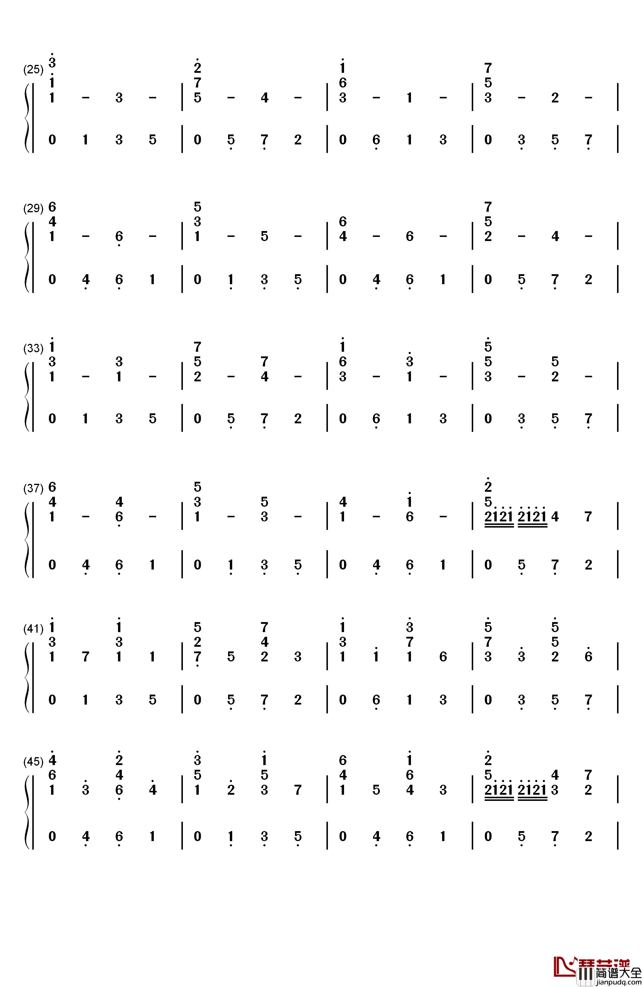 D大调卡农原版钢琴简谱_数字双手_约翰·帕赫贝尔