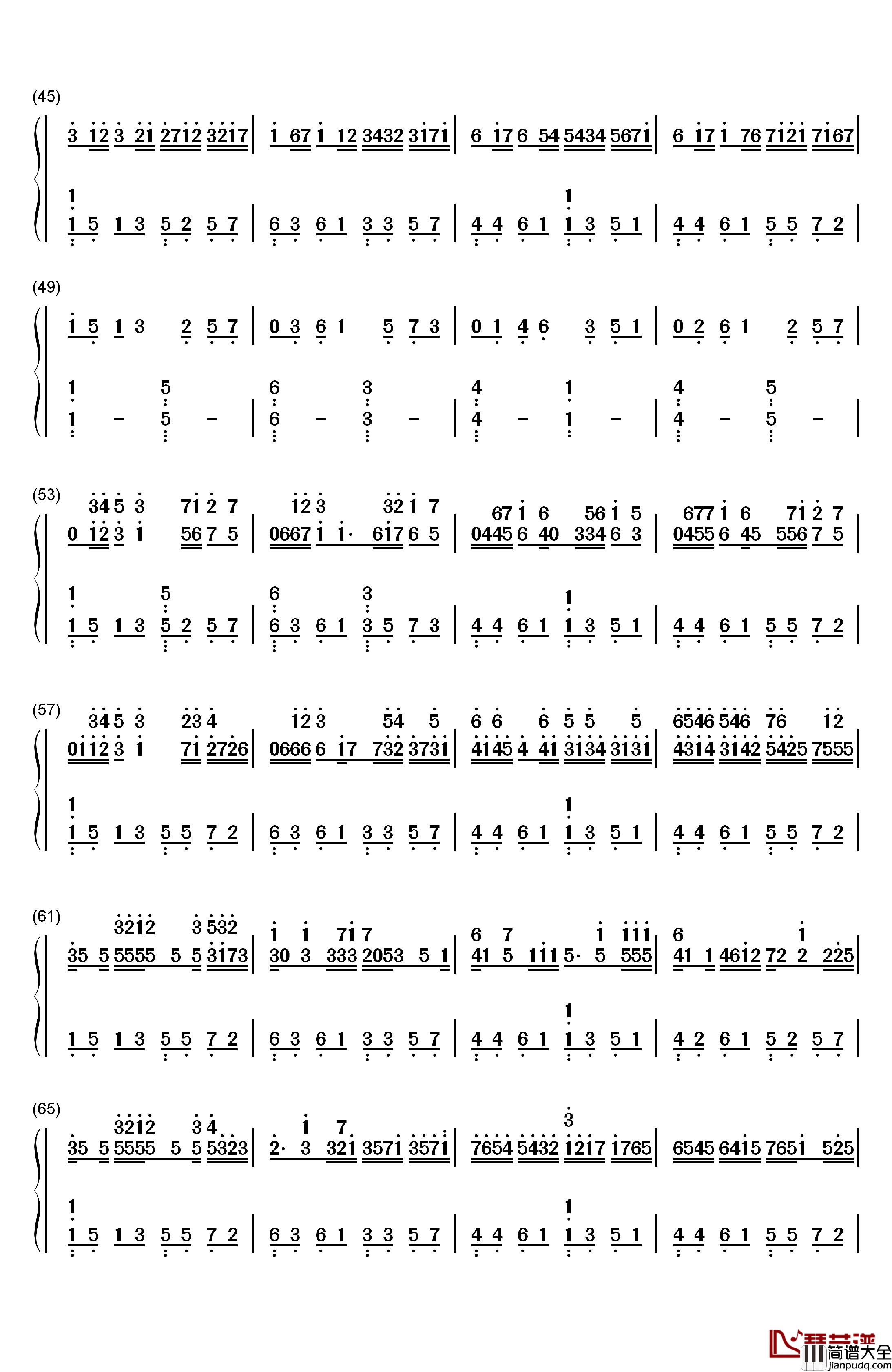 c大调卡农钢琴简谱_数字双手_帕赫贝尔