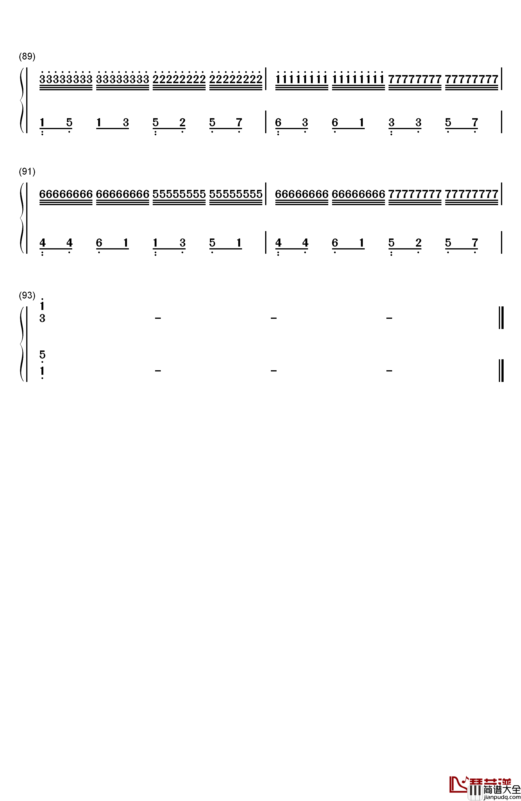c大调卡农钢琴简谱_数字双手_帕赫贝尔