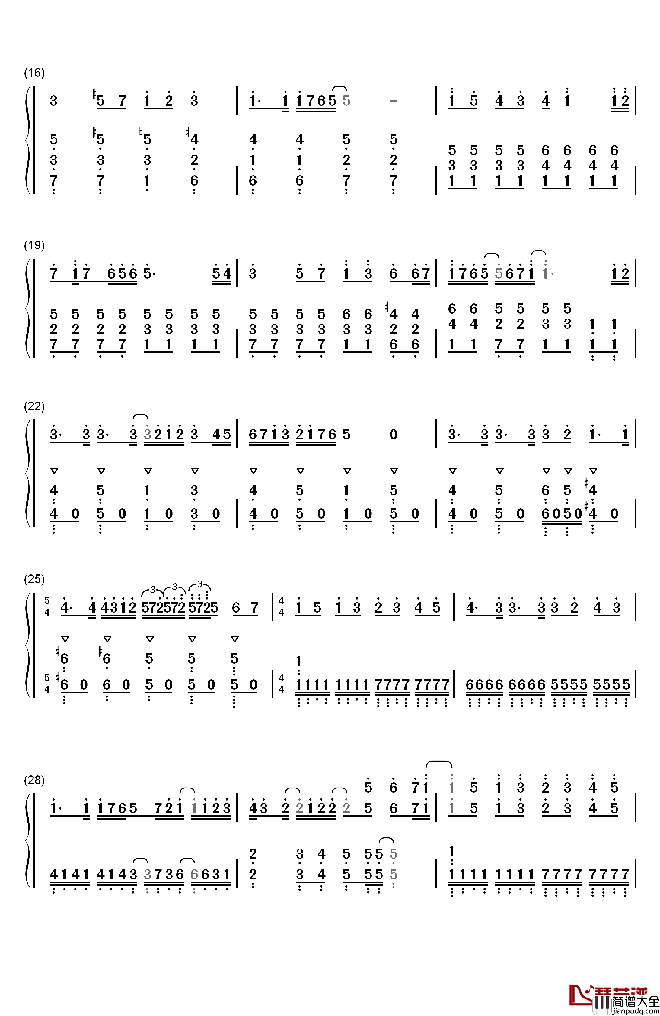 とあるいつもを钢琴简谱_数字双手_幽闭サテライト