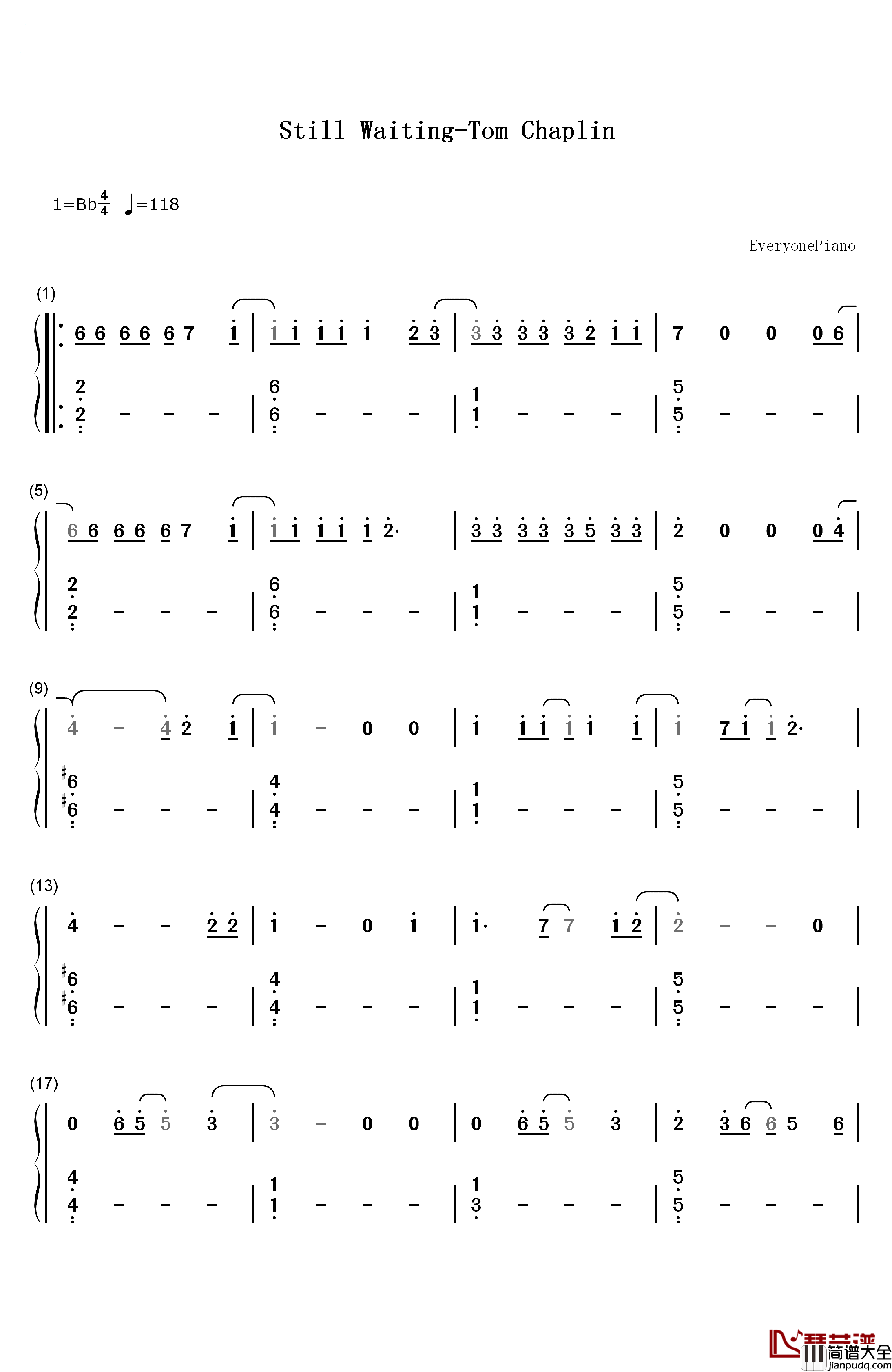 Still_Waiting钢琴简谱_数字双手_Tom_Chaplin