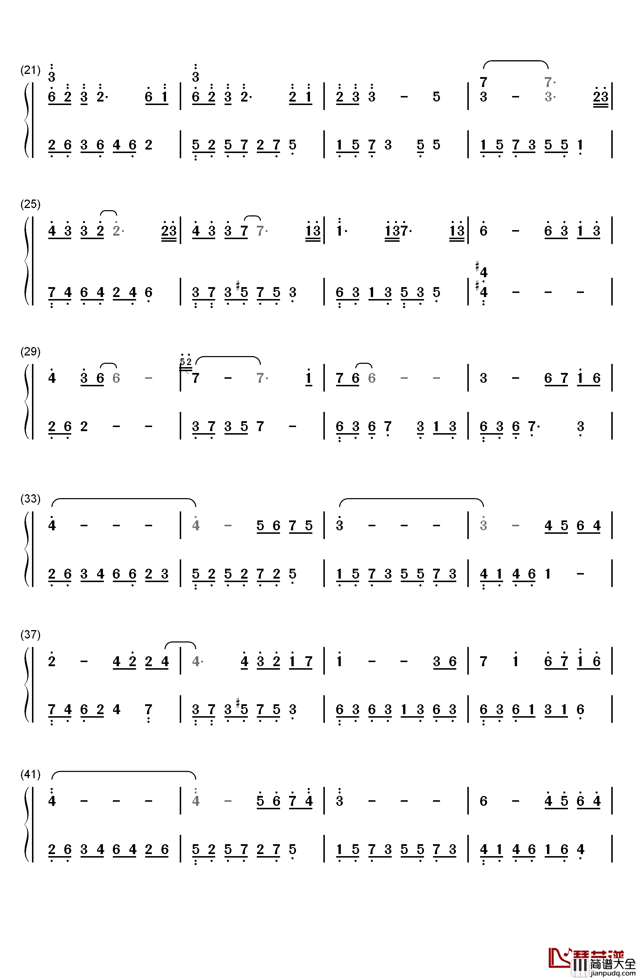 一封家书钢琴简谱_数字双手_石进