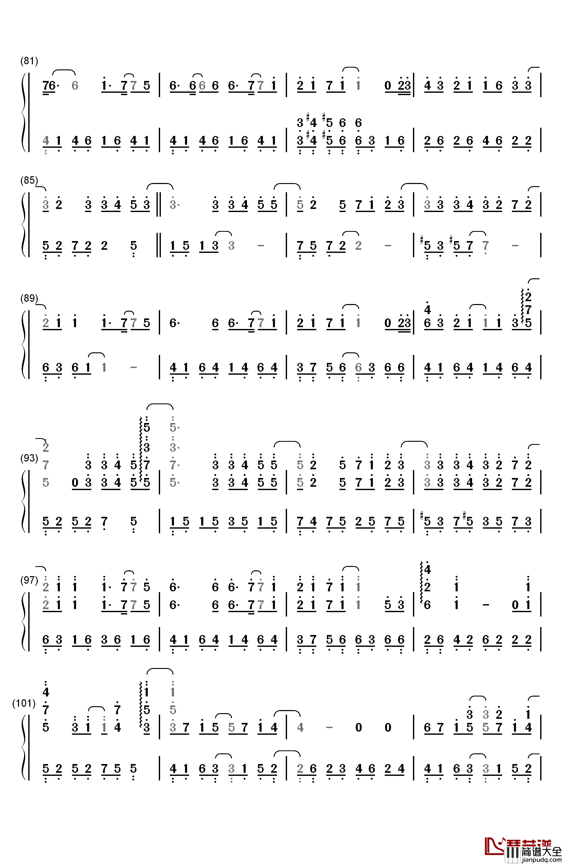 萤火钢琴简谱_数字双手_TFBOYS