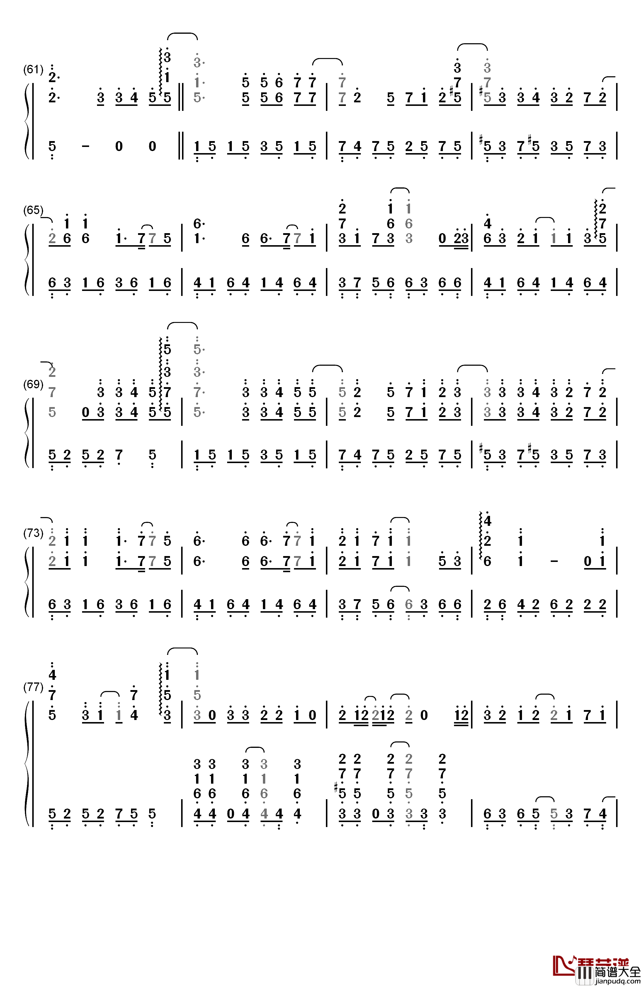 萤火钢琴简谱_数字双手_TFBOYS