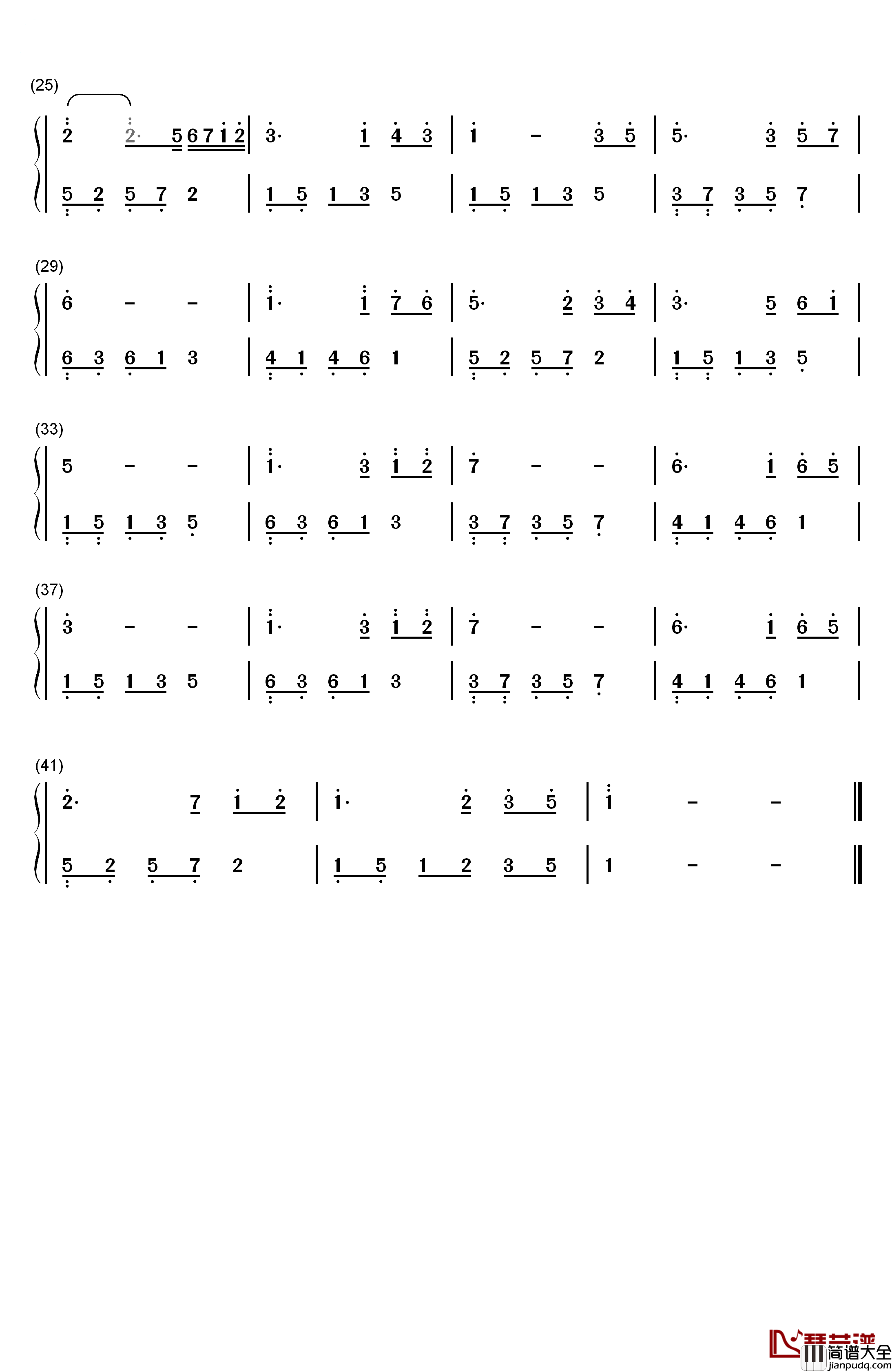 初雪好听简单版钢琴简谱_数字双手_班得瑞__Bandari