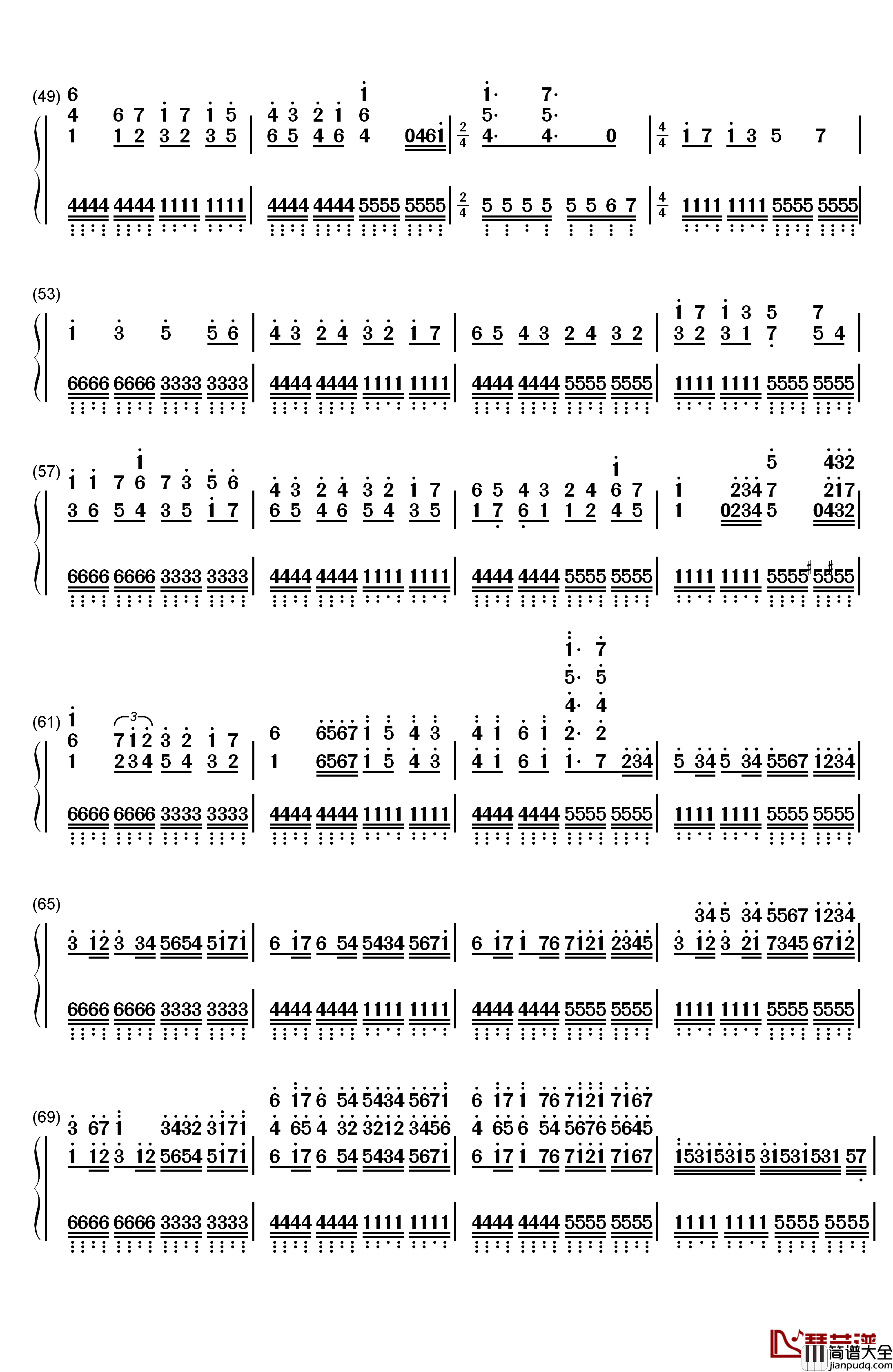 卡农疯狂版钢琴简谱_数字双手_未知