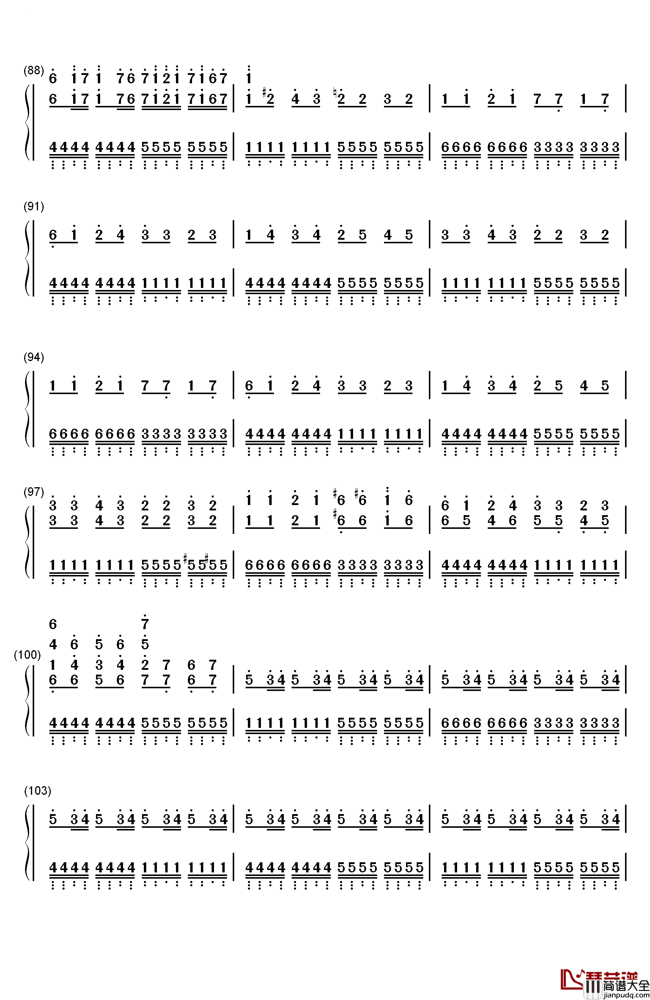 卡农疯狂版钢琴简谱_数字双手_未知