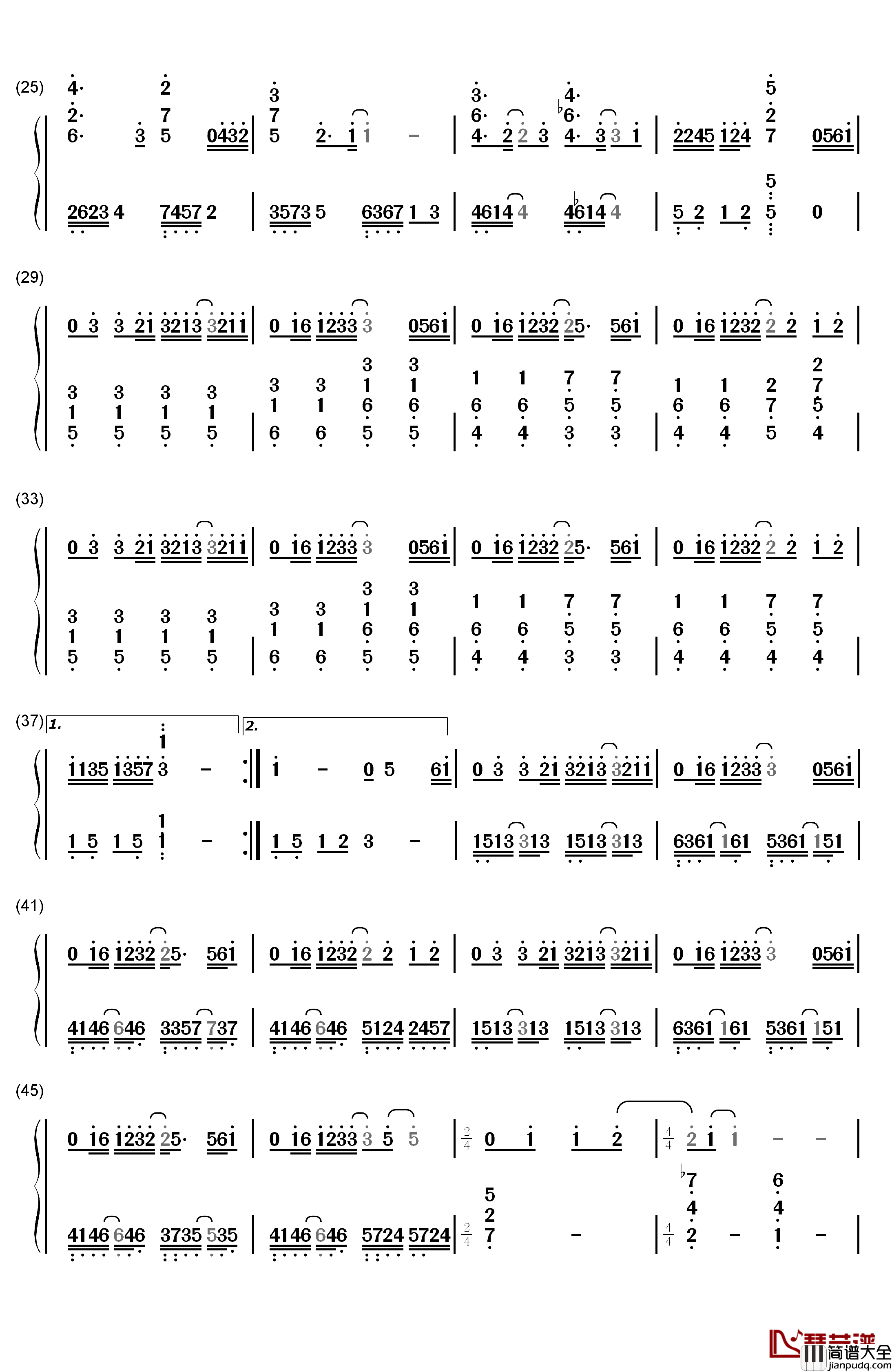 小情歌钢琴简谱_数字双手_苏打绿