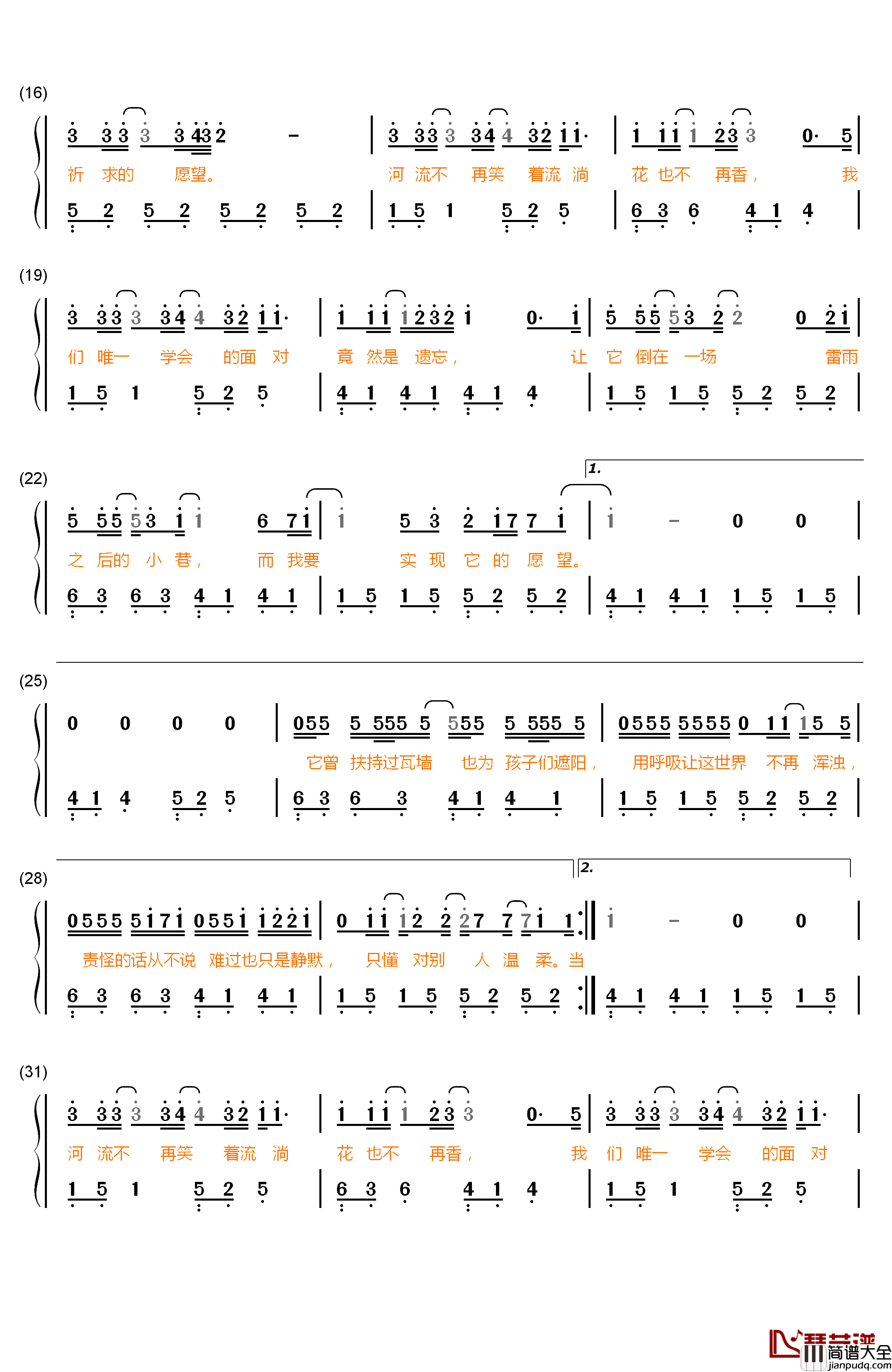 ​树读钢琴简谱_数字双手_王俊凯