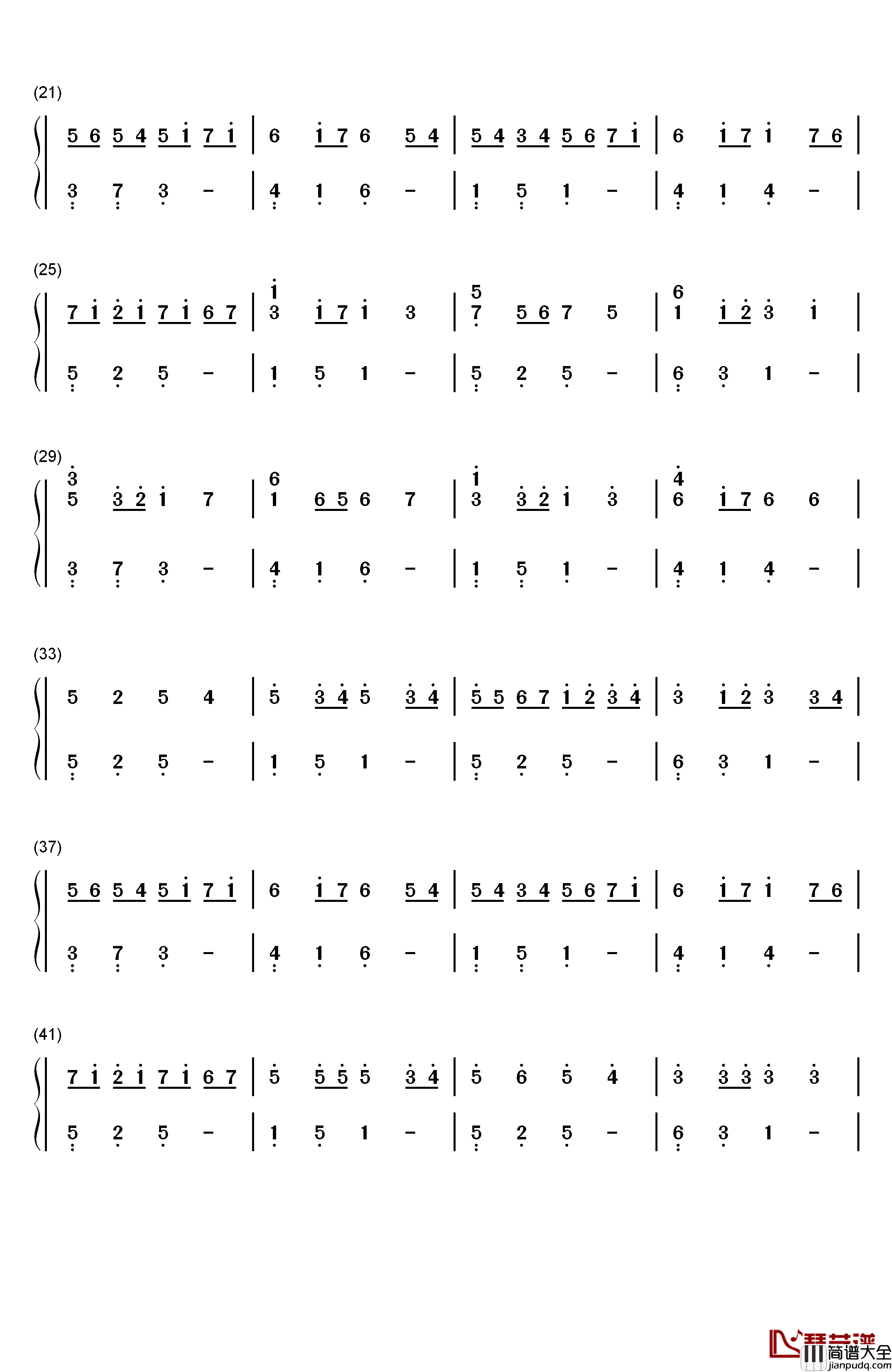 卡农G调简单版钢琴简谱_数字双手_Johann_Pachelbel