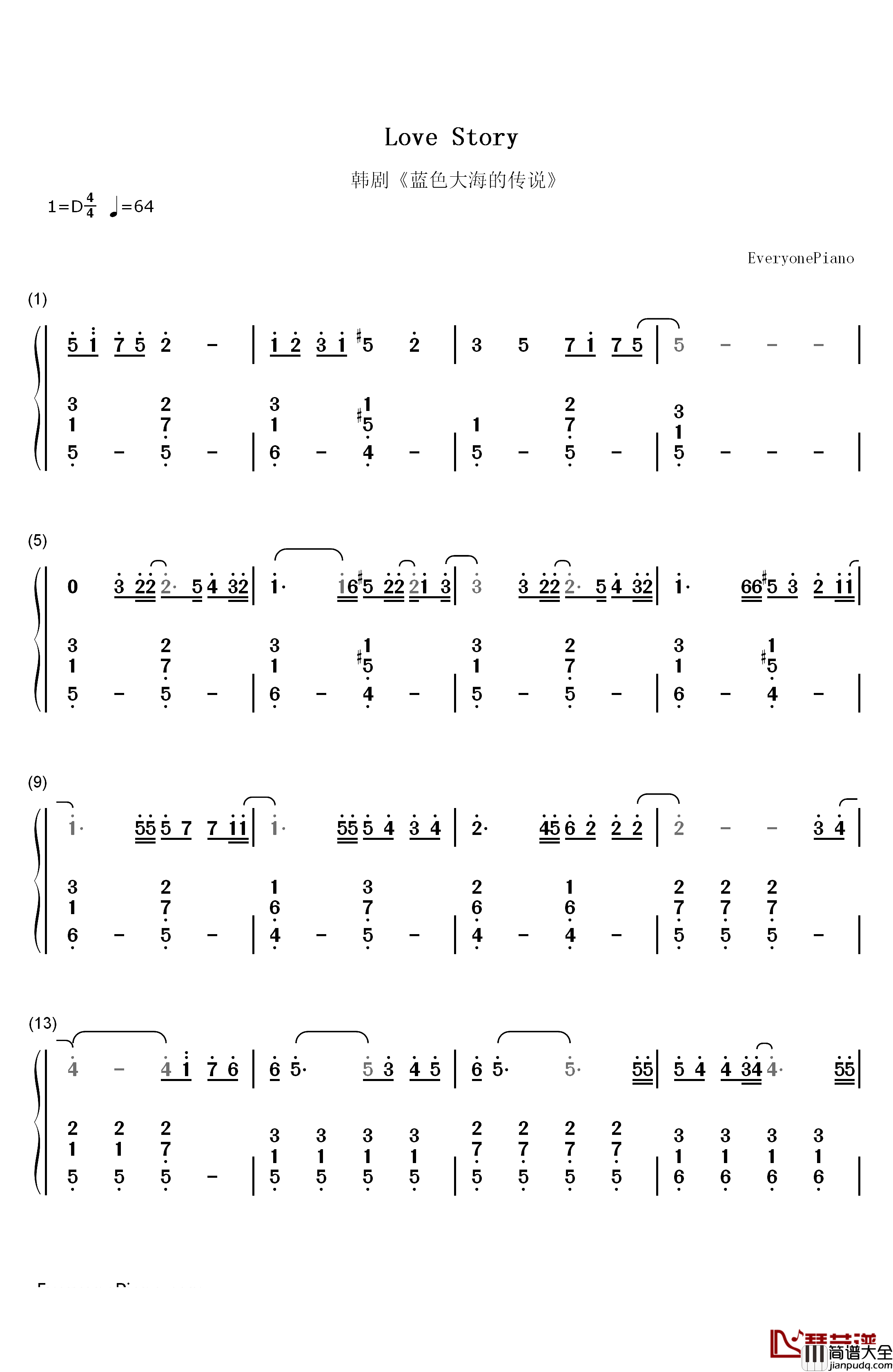 Love_Story钢琴简谱_数字双手_LYn