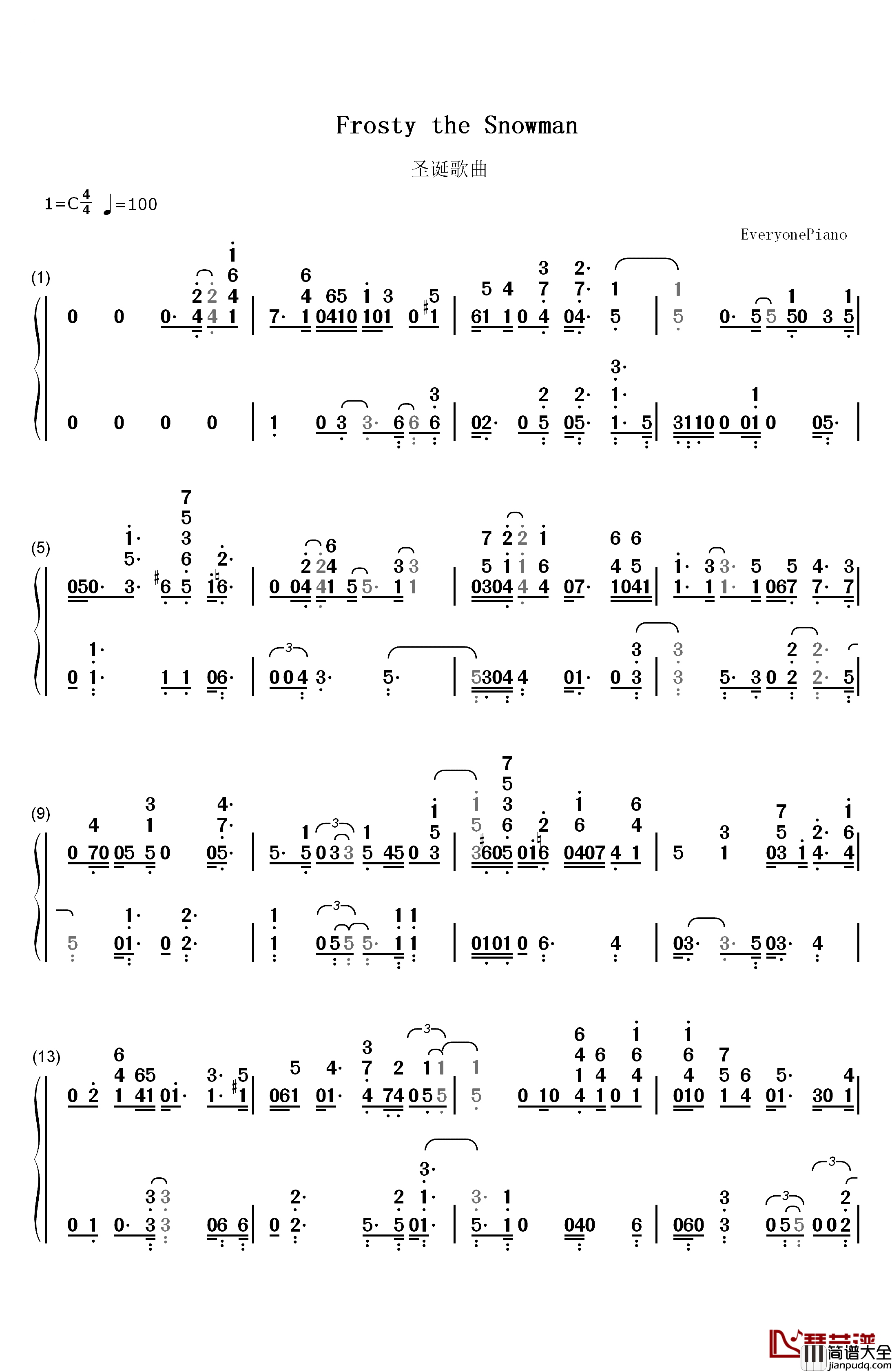 Frosty_the_Snowman钢琴简谱_数字双手_Gene_Autry_&_The_Cass_County_Boys