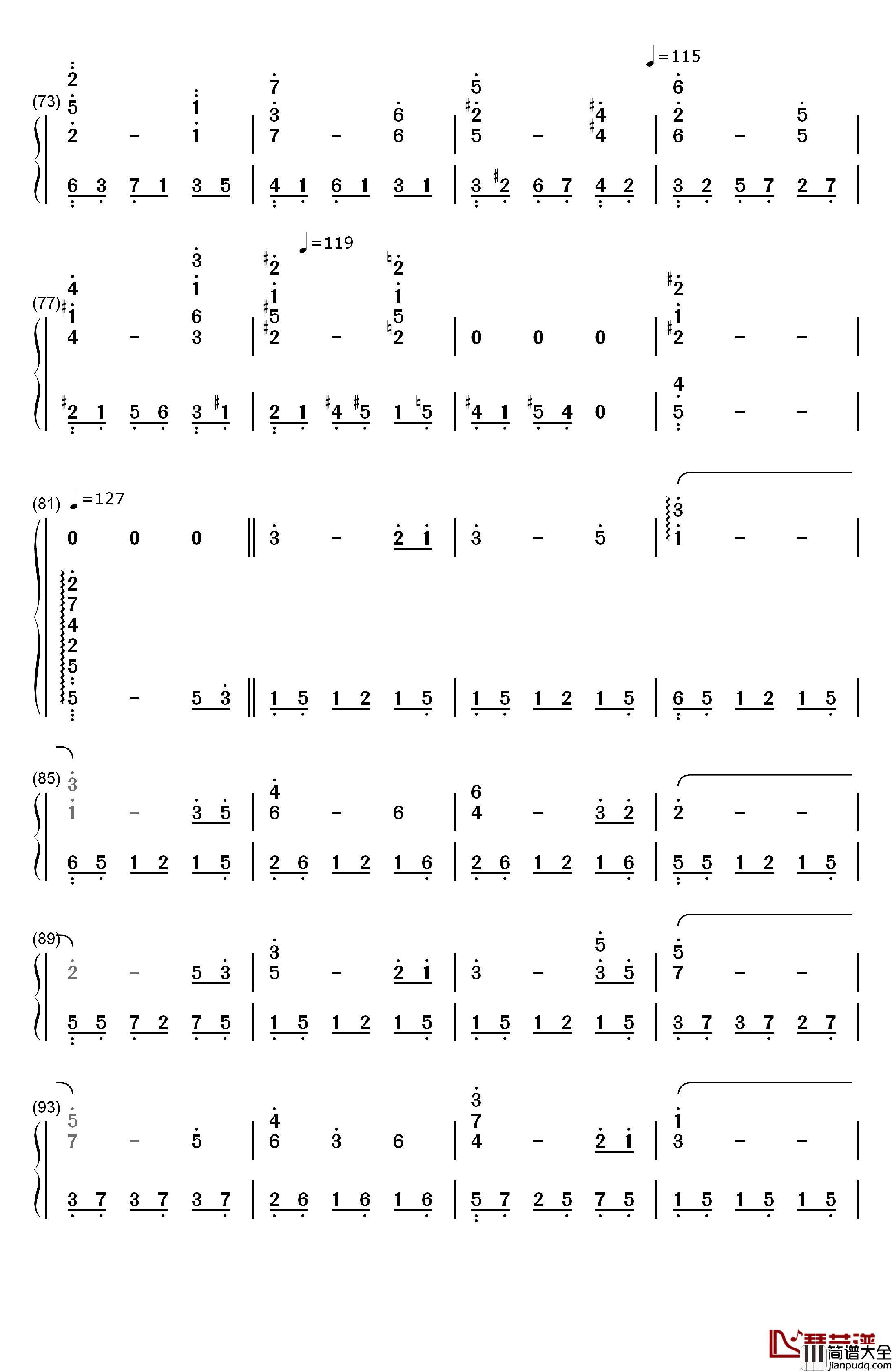 世界的约定钢琴简谱_数字双手_倍赏千恵子
