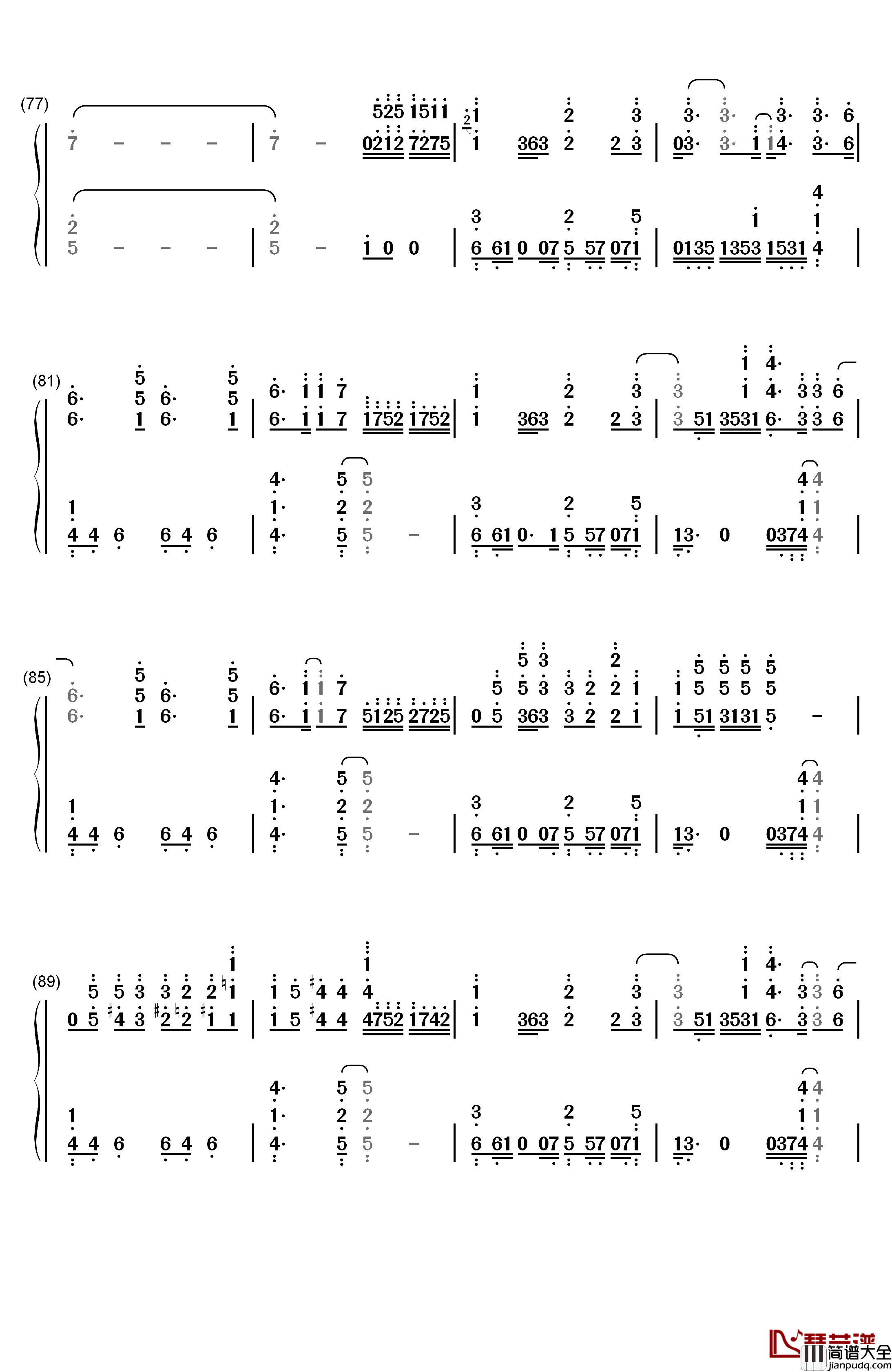 One_Last_Time钢琴简谱_数字双手_Ariana_Grande