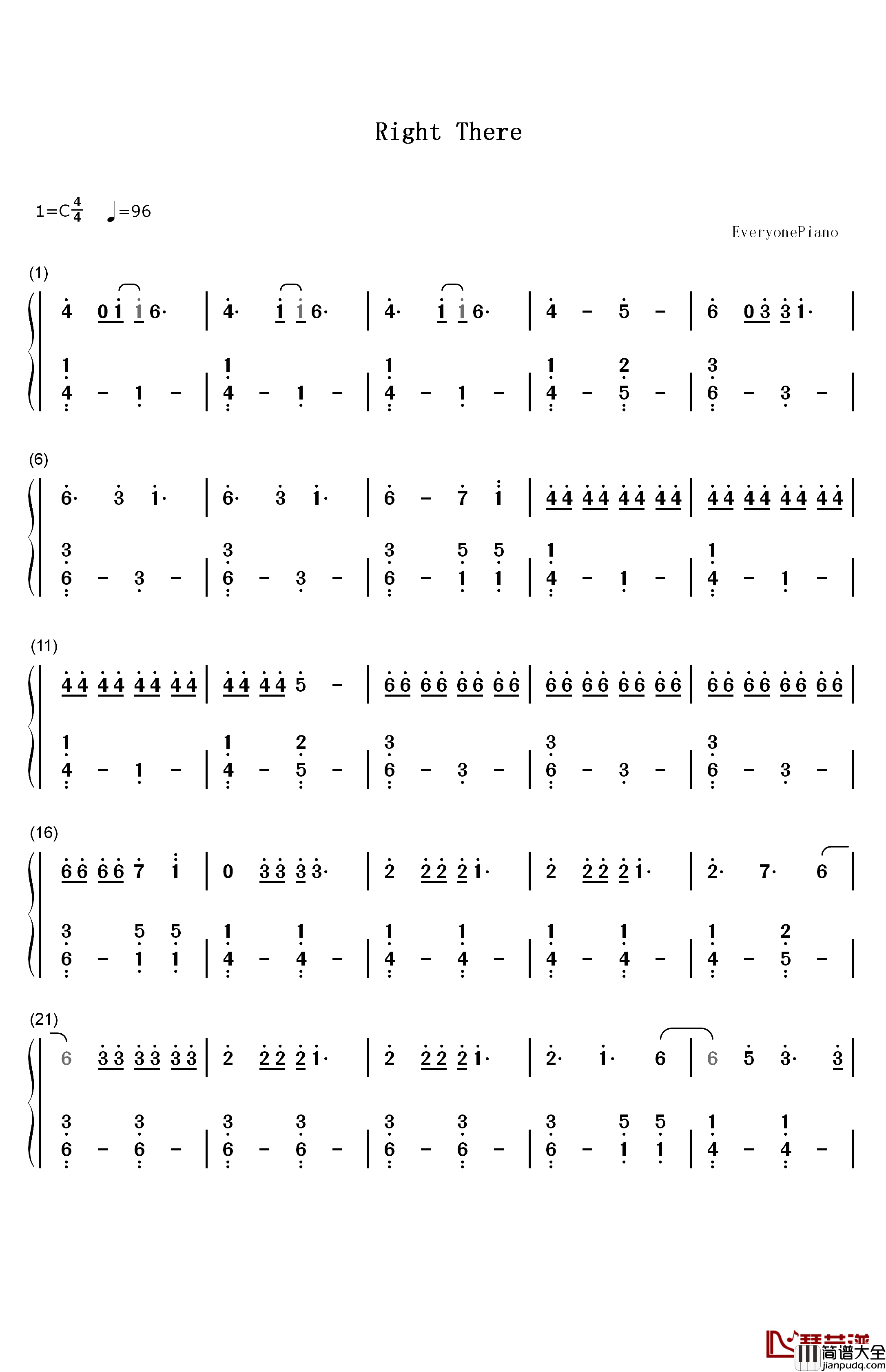 Right_There钢琴简谱_数字双手_Nicole_Scherzinger