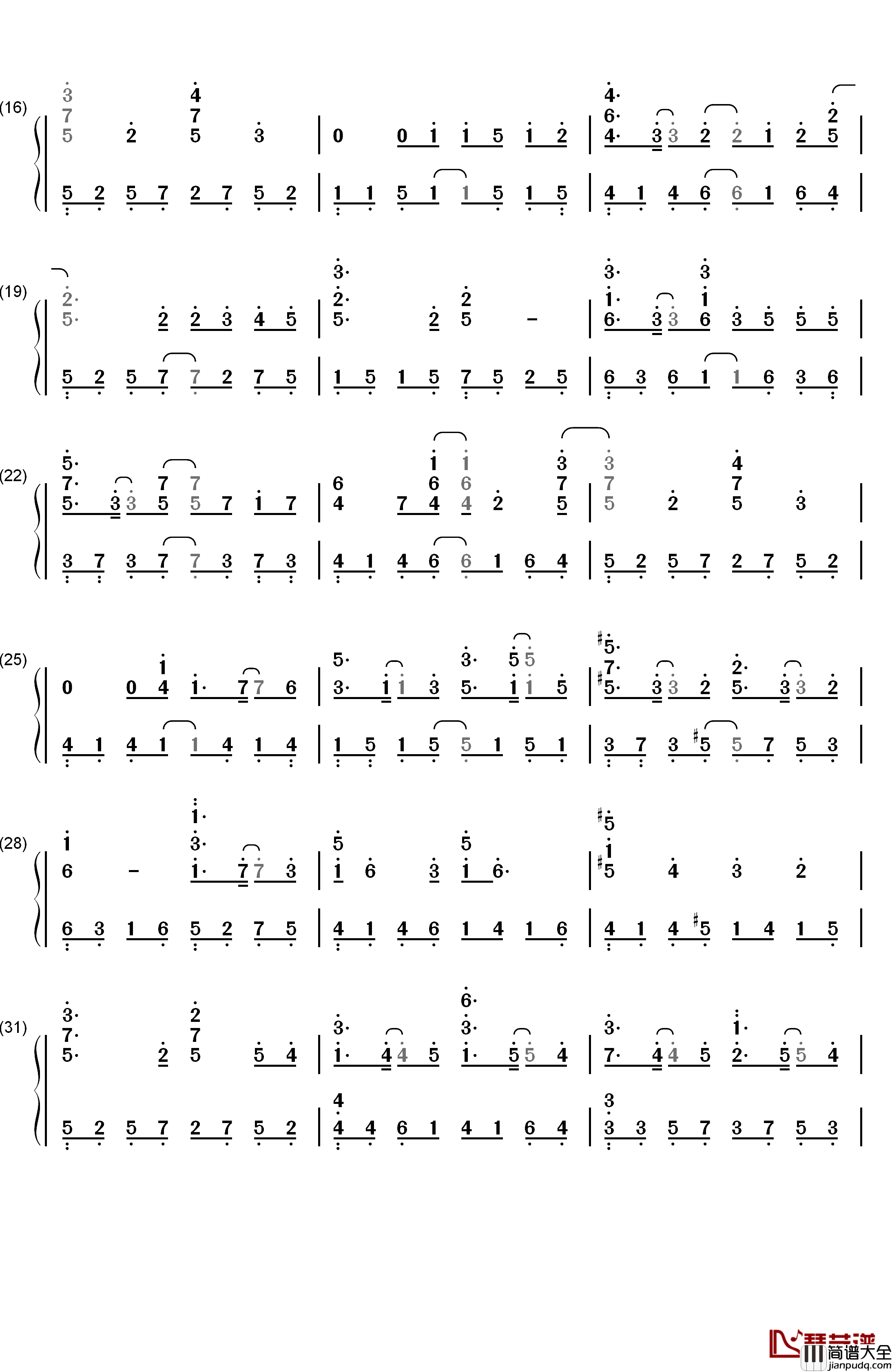 疾走钢琴简谱_数字双手_ANZAI
