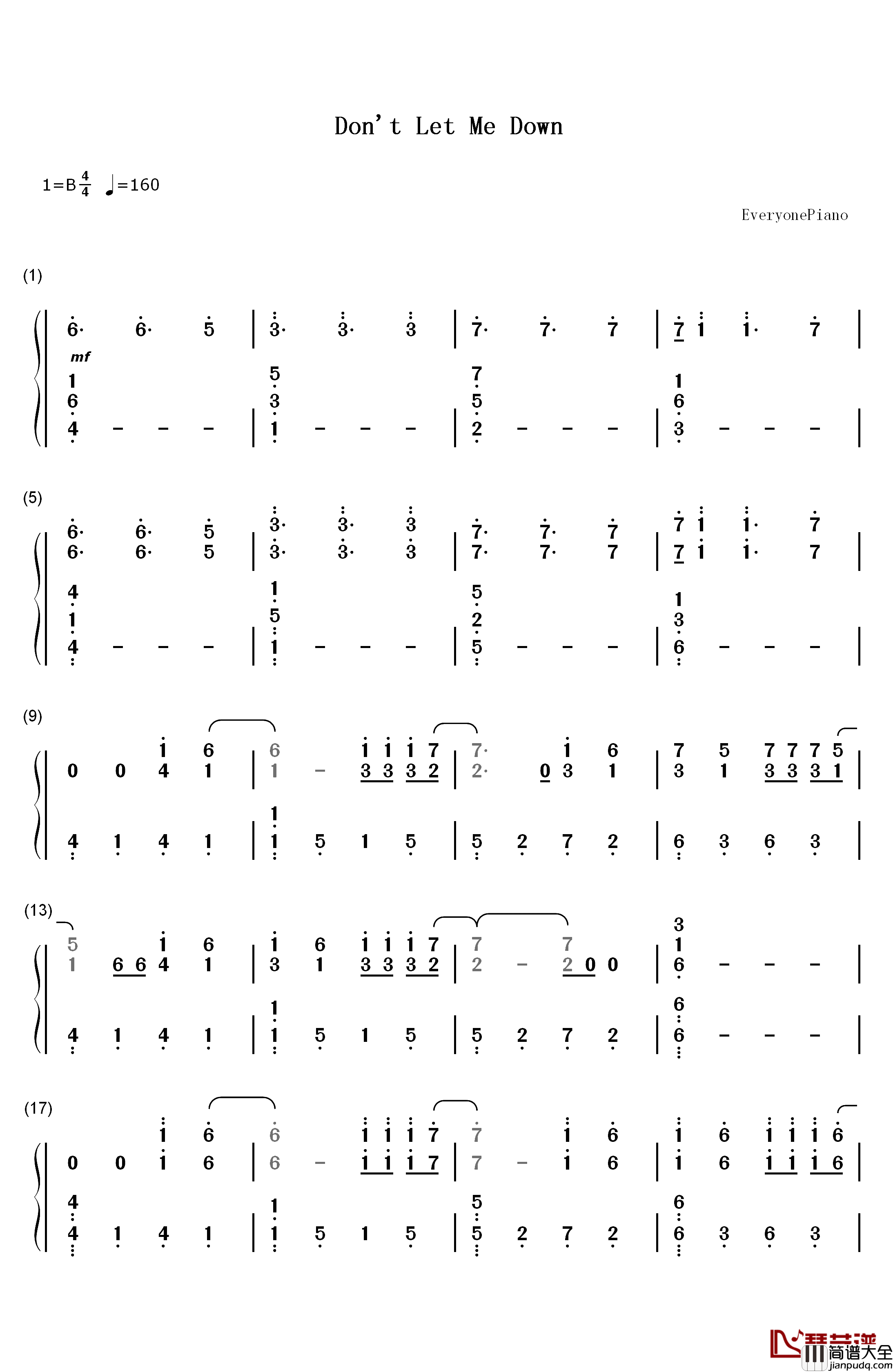 Don't_Let_Me_Down钢琴简谱_数字双手_The_Chainsmokers