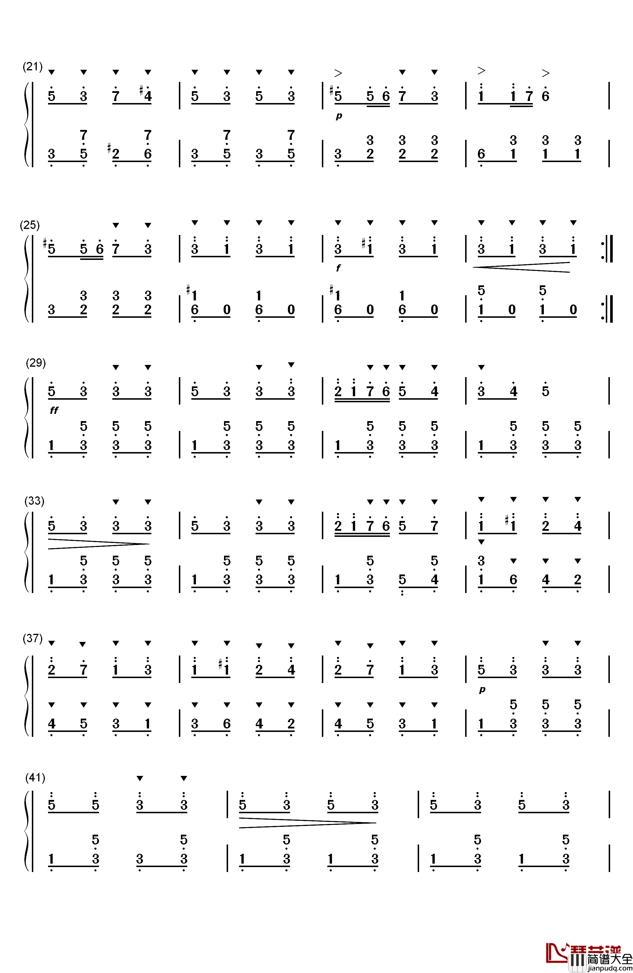 土耳其进行曲钢琴简谱_数字双手_贝多芬__Ludwig_van_Beethoven