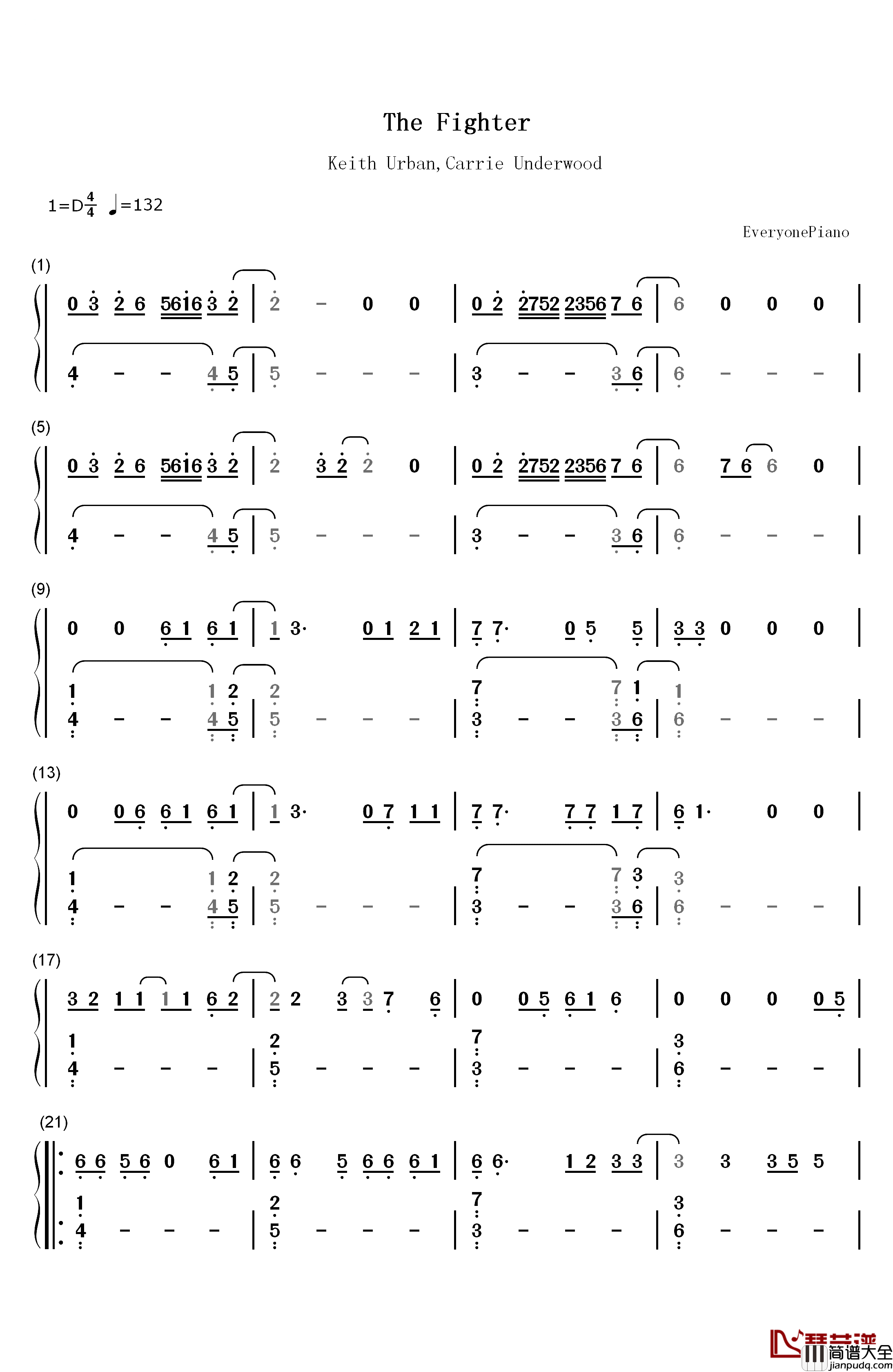The_Fighter钢琴简谱_数字双手_Keith_Urban_Carrie_Underwood