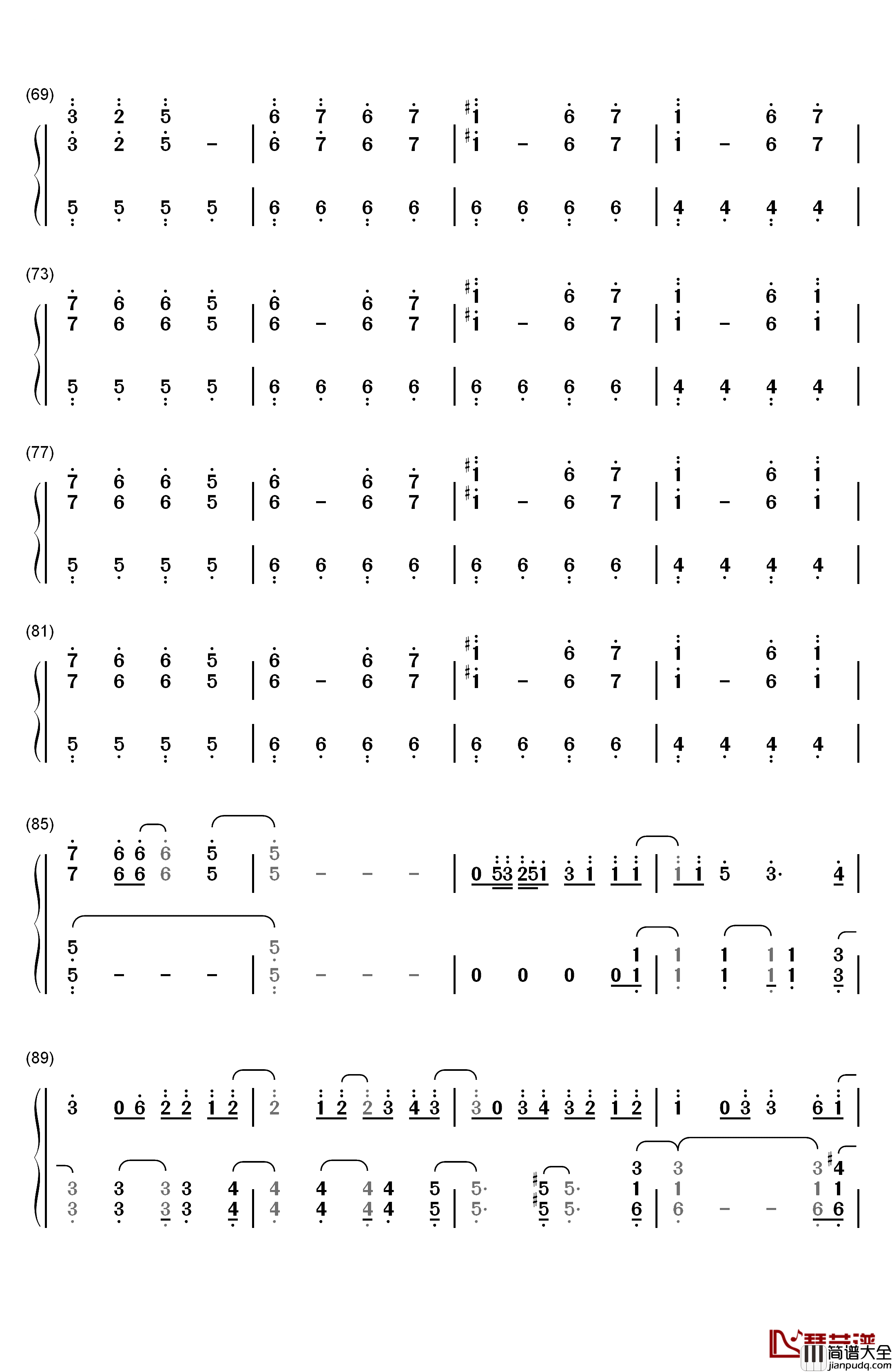 さよならバイスタンダー_钢琴简谱_数字双手_YUKI