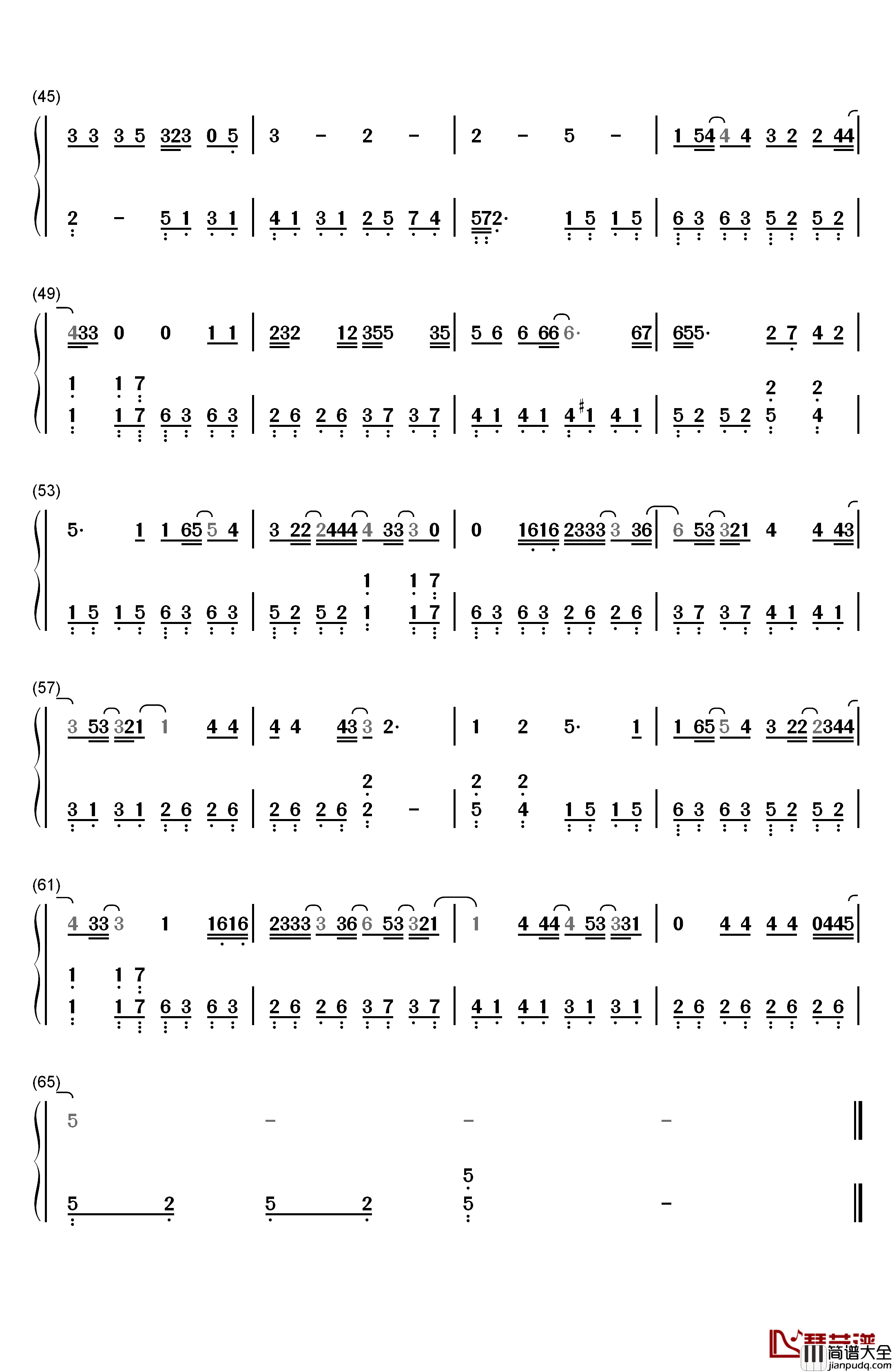 Hush钢琴简谱_数字双手_Lasse_Lindh