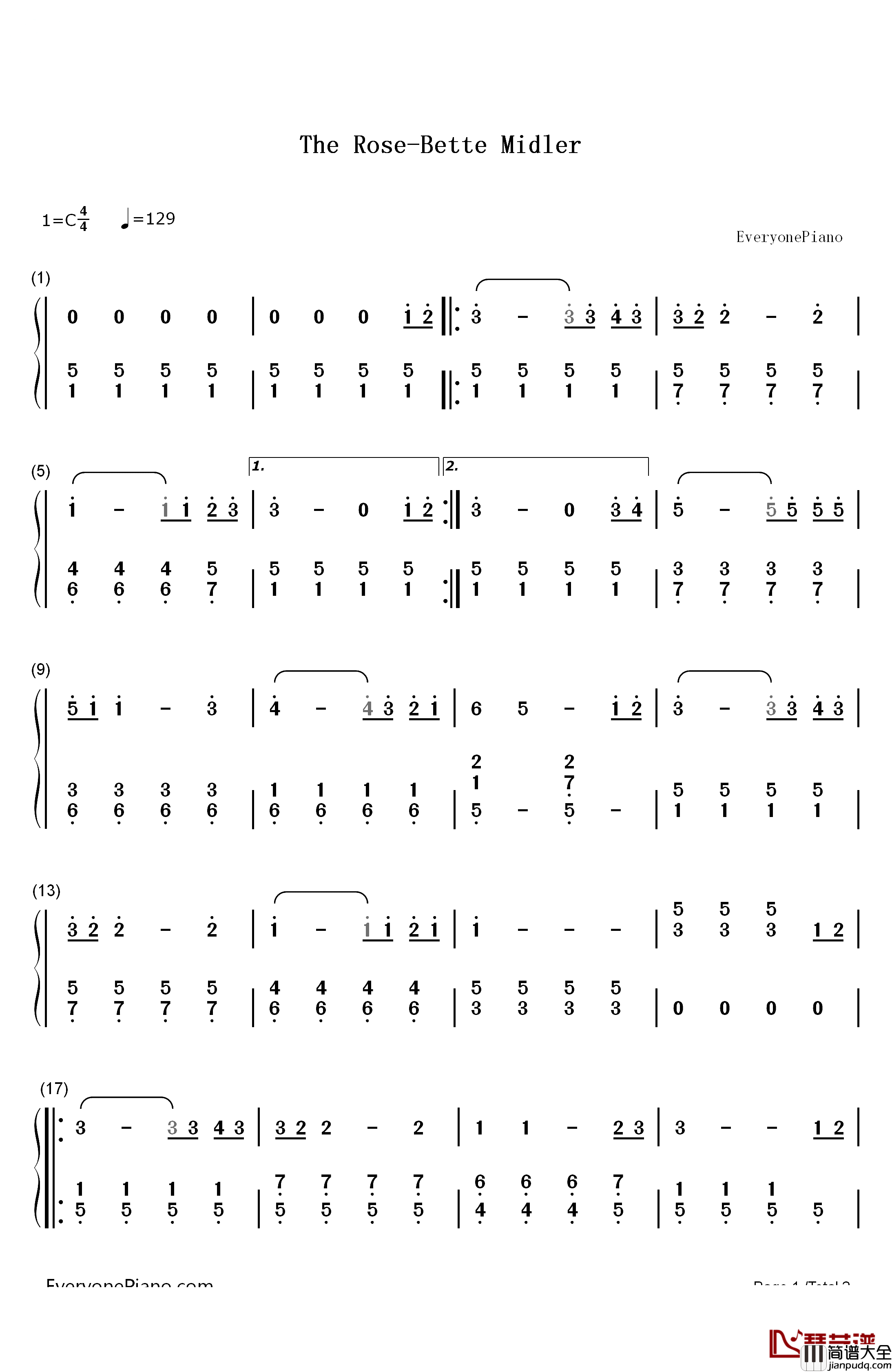 The_Rose钢琴简谱_数字双手_Bette_Midler