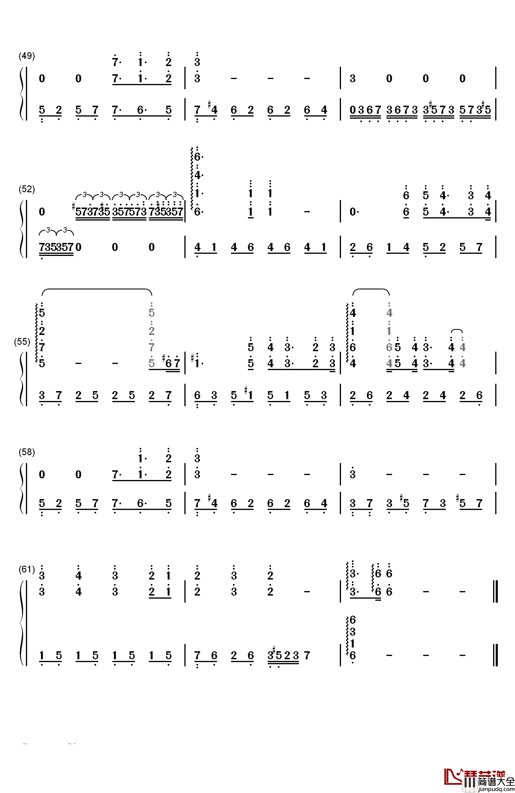 情感钢琴简谱_数字双手_理查德•克莱德曼