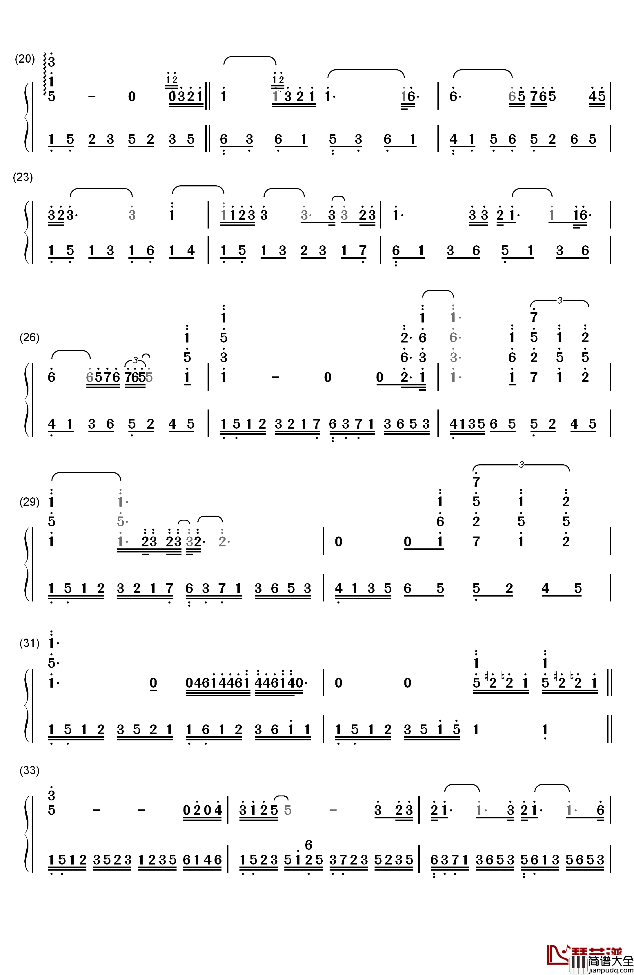 I_will_always_love_you钢琴简谱_数字双手_惠特妮·休斯顿__Whitney_Houston