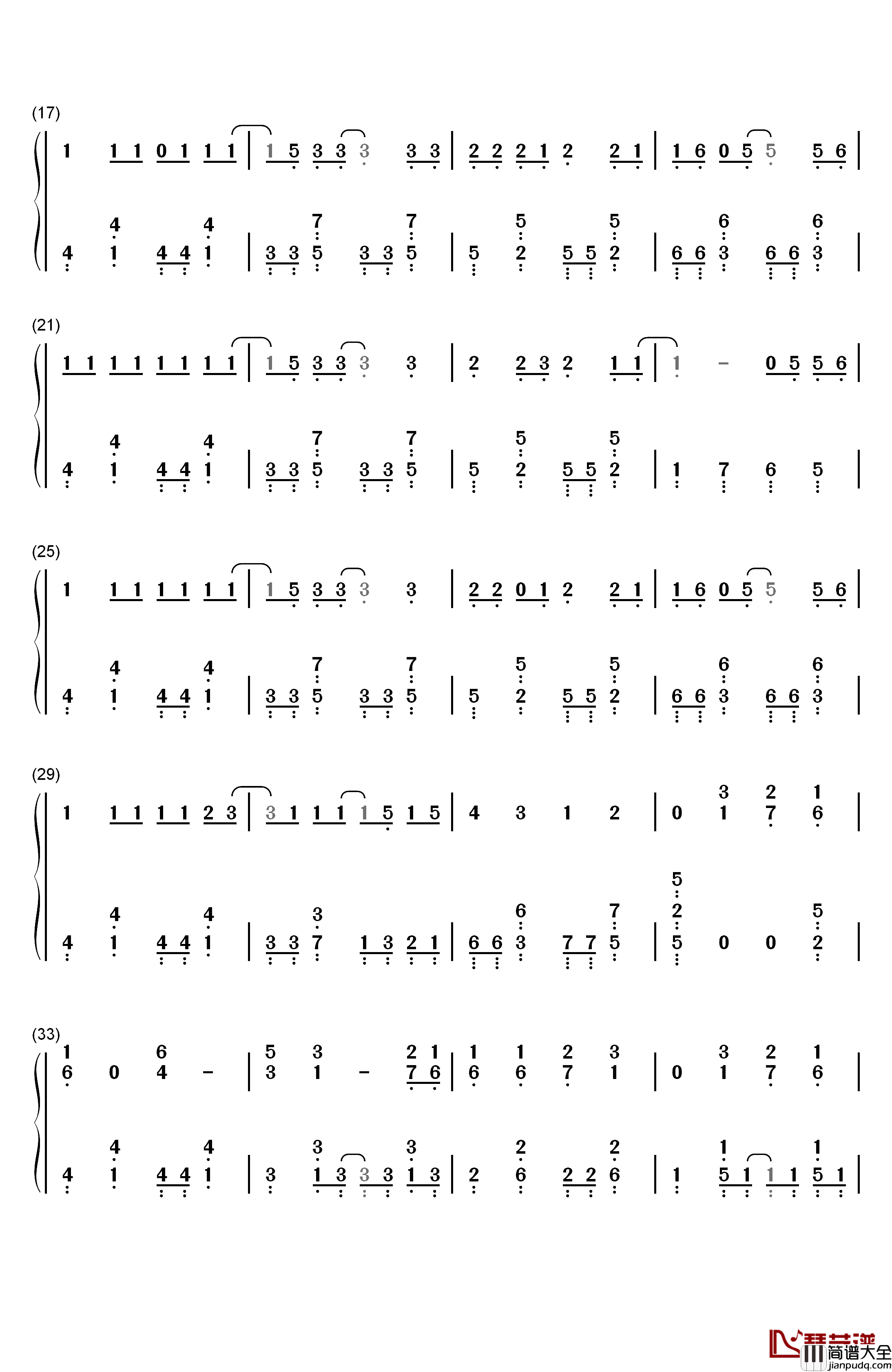 Calc.钢琴简谱_数字双手_初音ミク