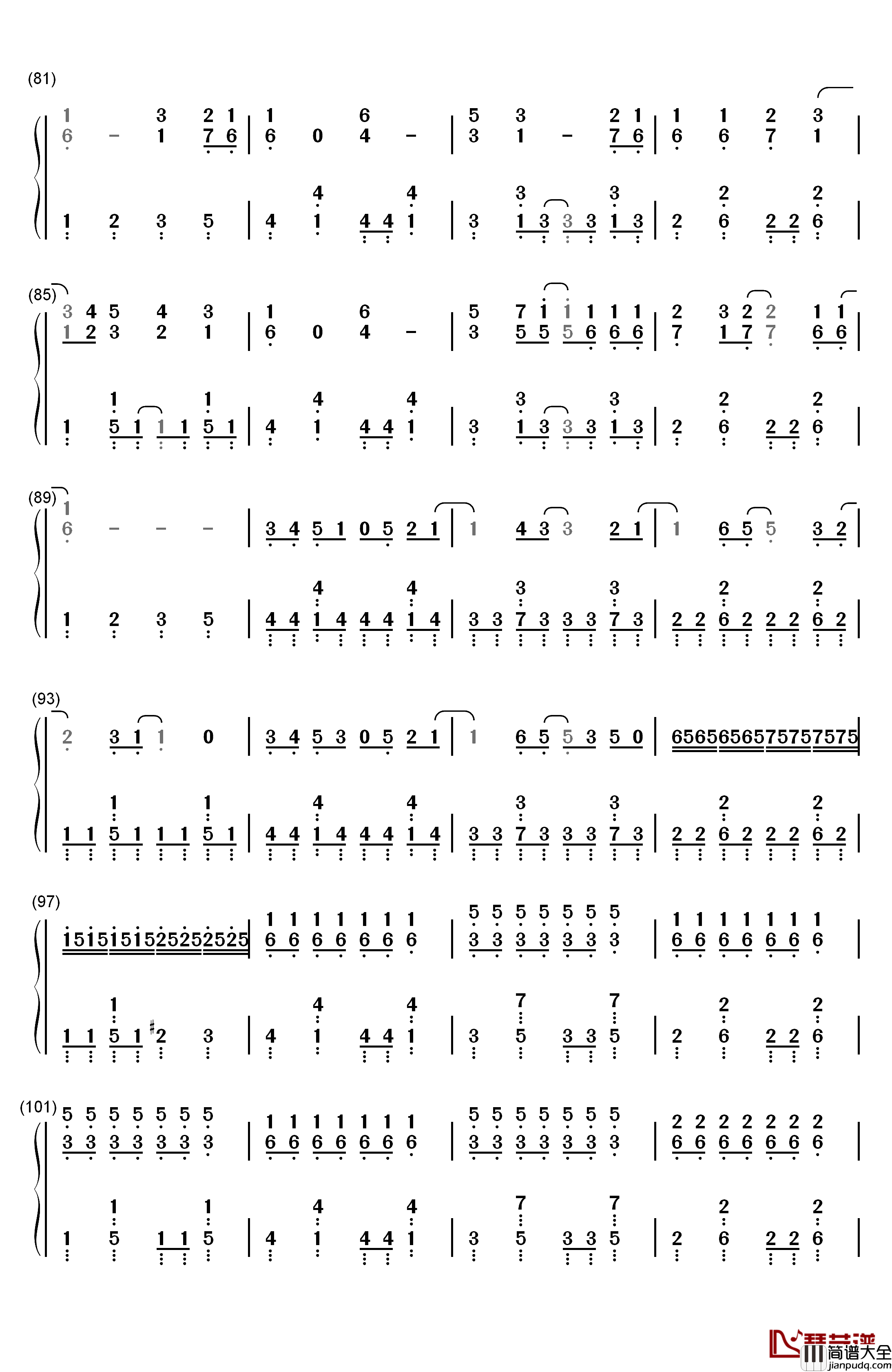 Calc.钢琴简谱_数字双手_初音ミク