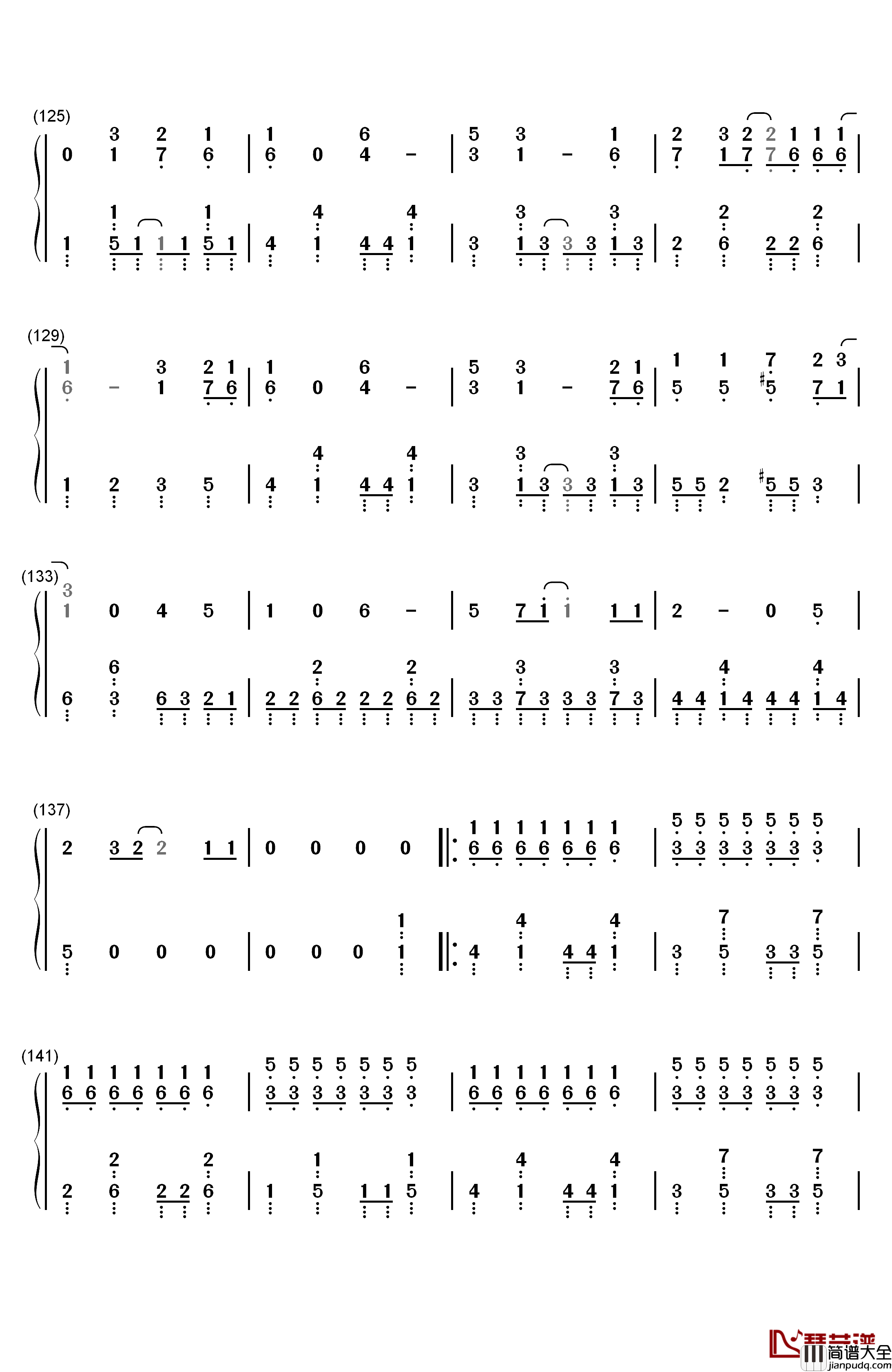 Calc.钢琴简谱_数字双手_初音ミク