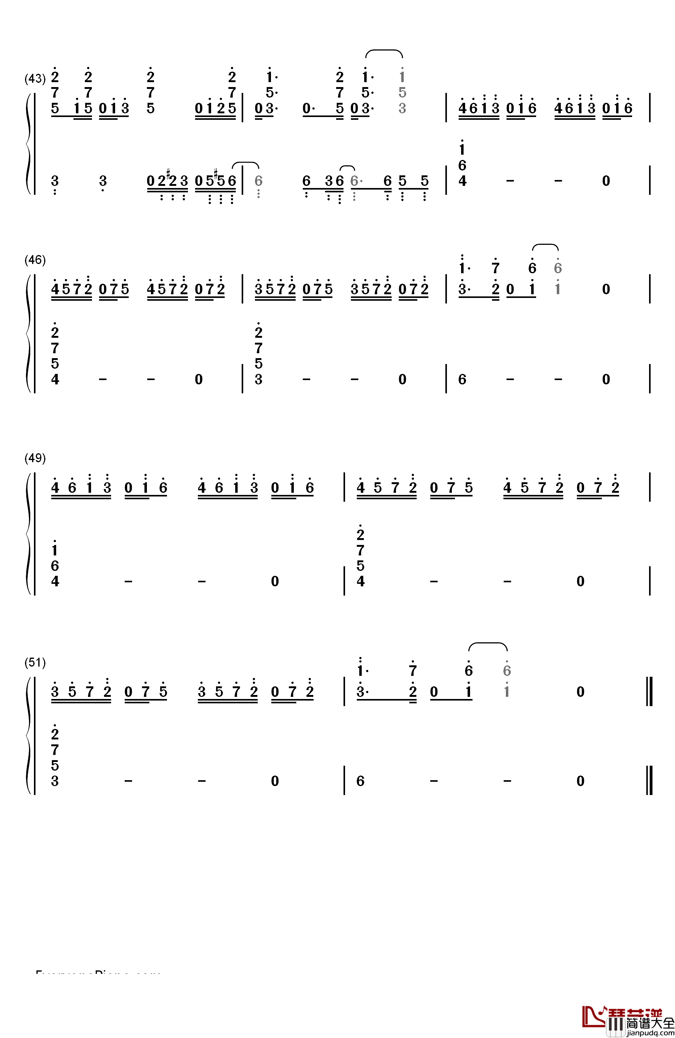 Only_One_钢琴简谱_数字双手_BoA(宝儿)