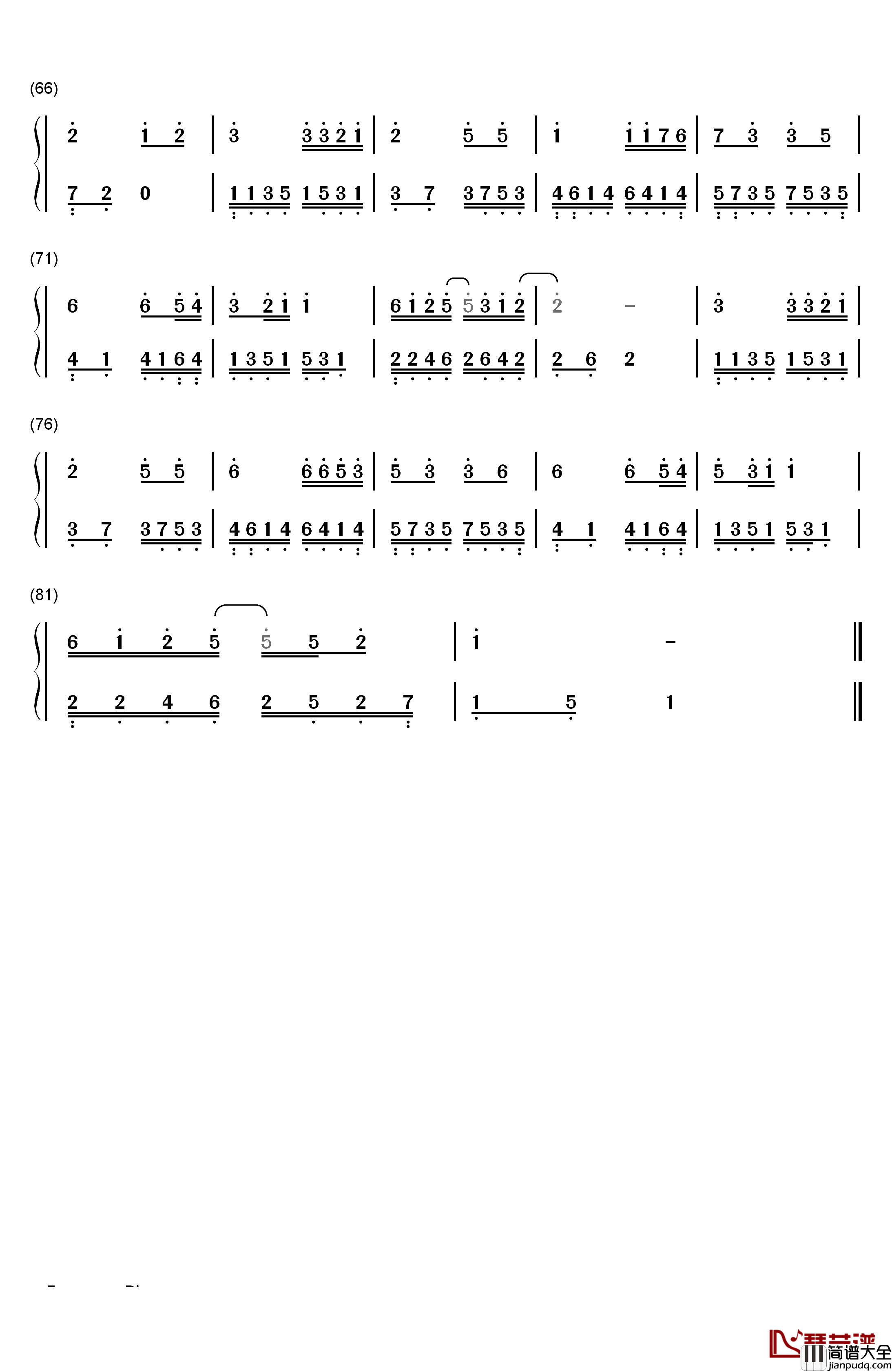 小星星钢琴简谱_数字双手_汪苏泷