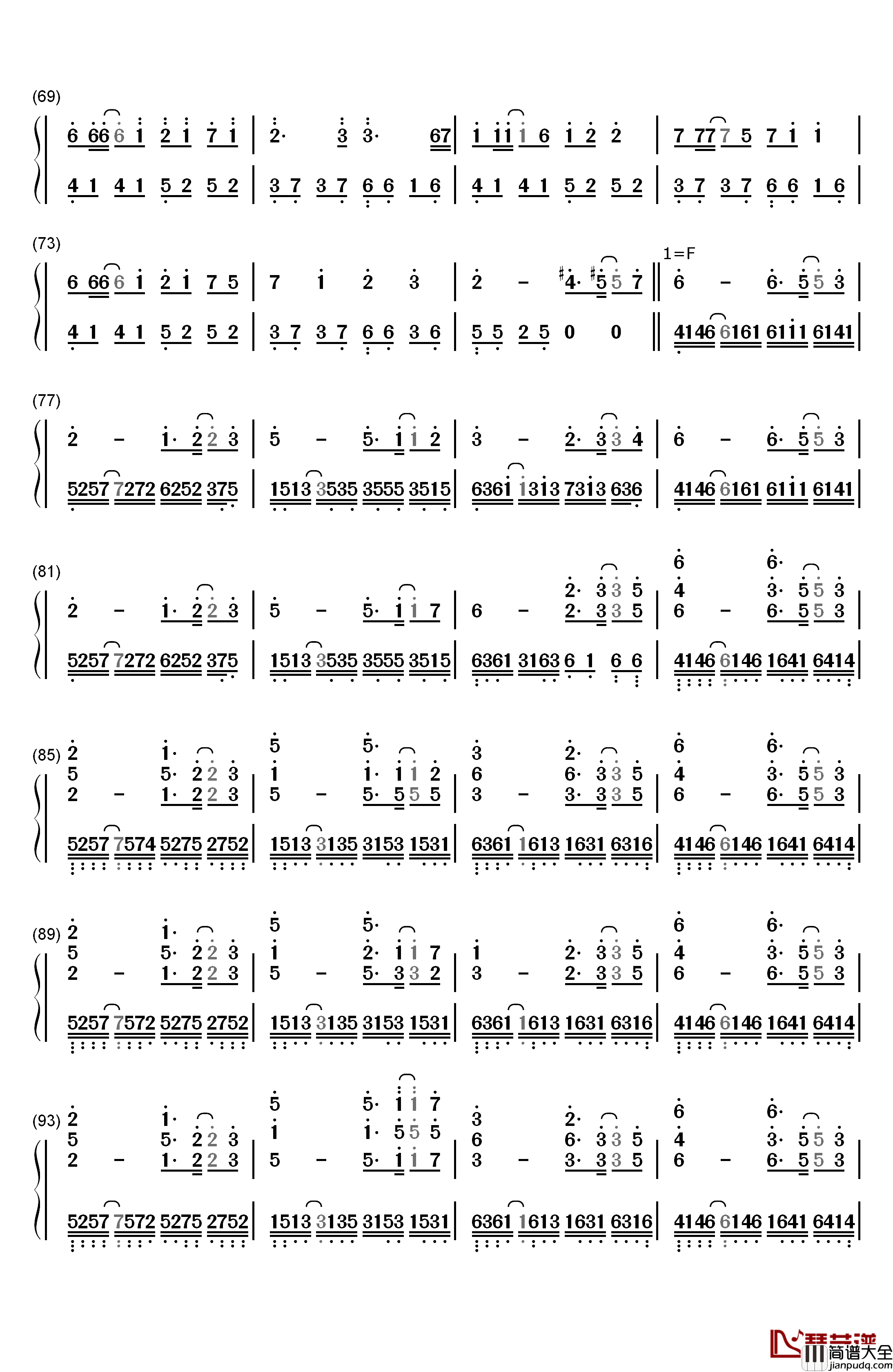 白石溪钢琴简谱_数字双手_洛天依_乐正绫