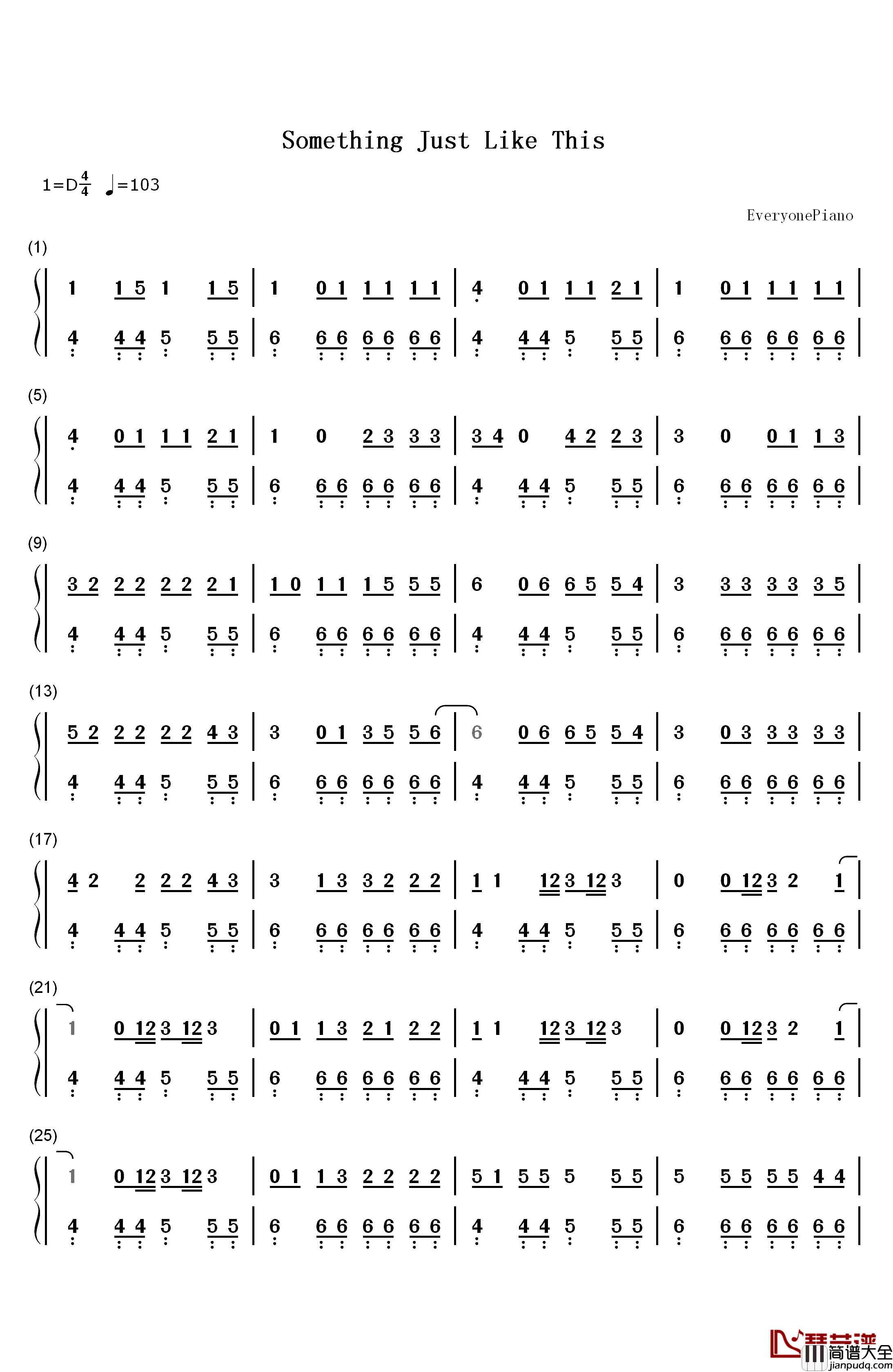 Something_Just_Like_This钢琴简谱_数字双手_The_Chainsmokers_Coldplay