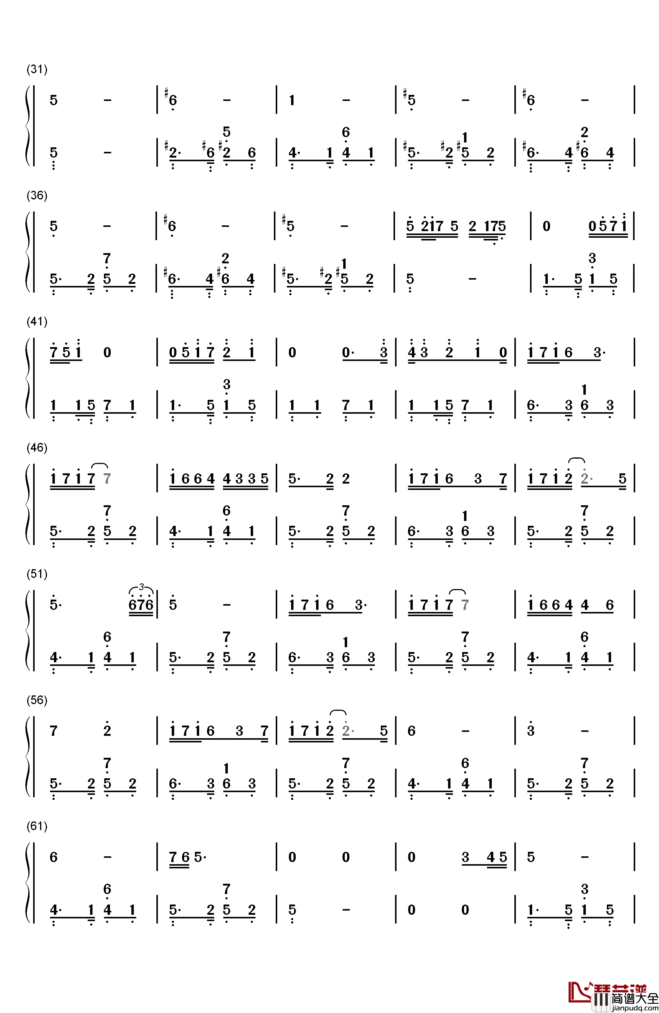真的钢琴简谱_数字双手_孙燕姿