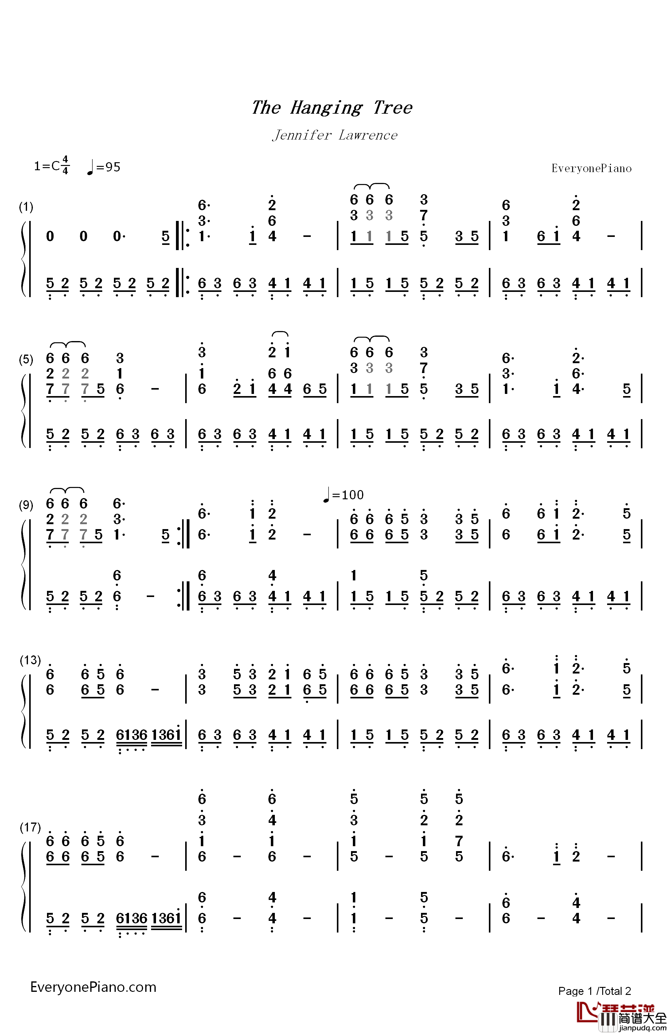 The_Hanging_Tree钢琴简谱_数字双手_Jennifer_Lawrence