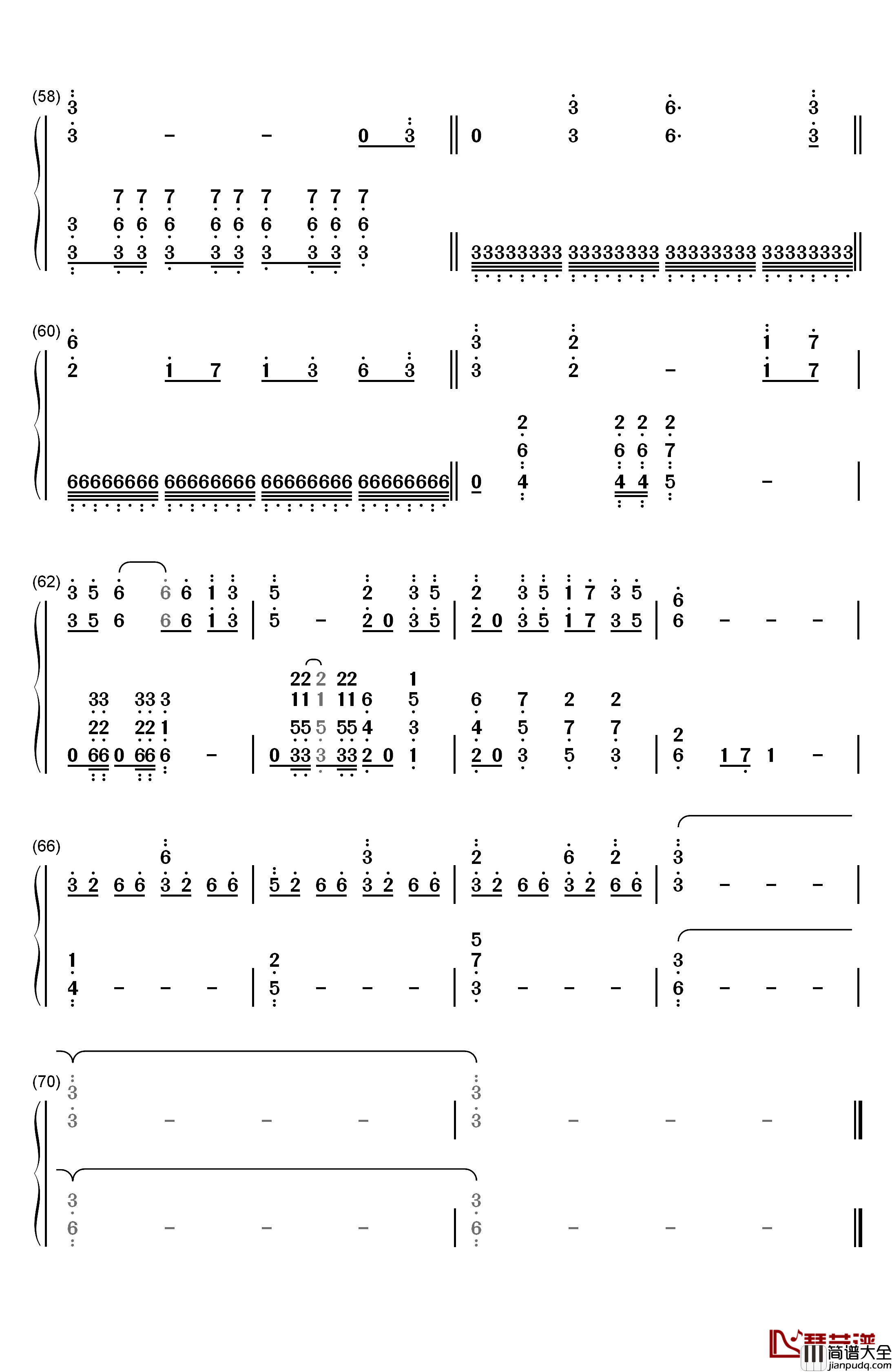阿西达卡战记钢琴简谱_数字双手_久石让_宫崎骏