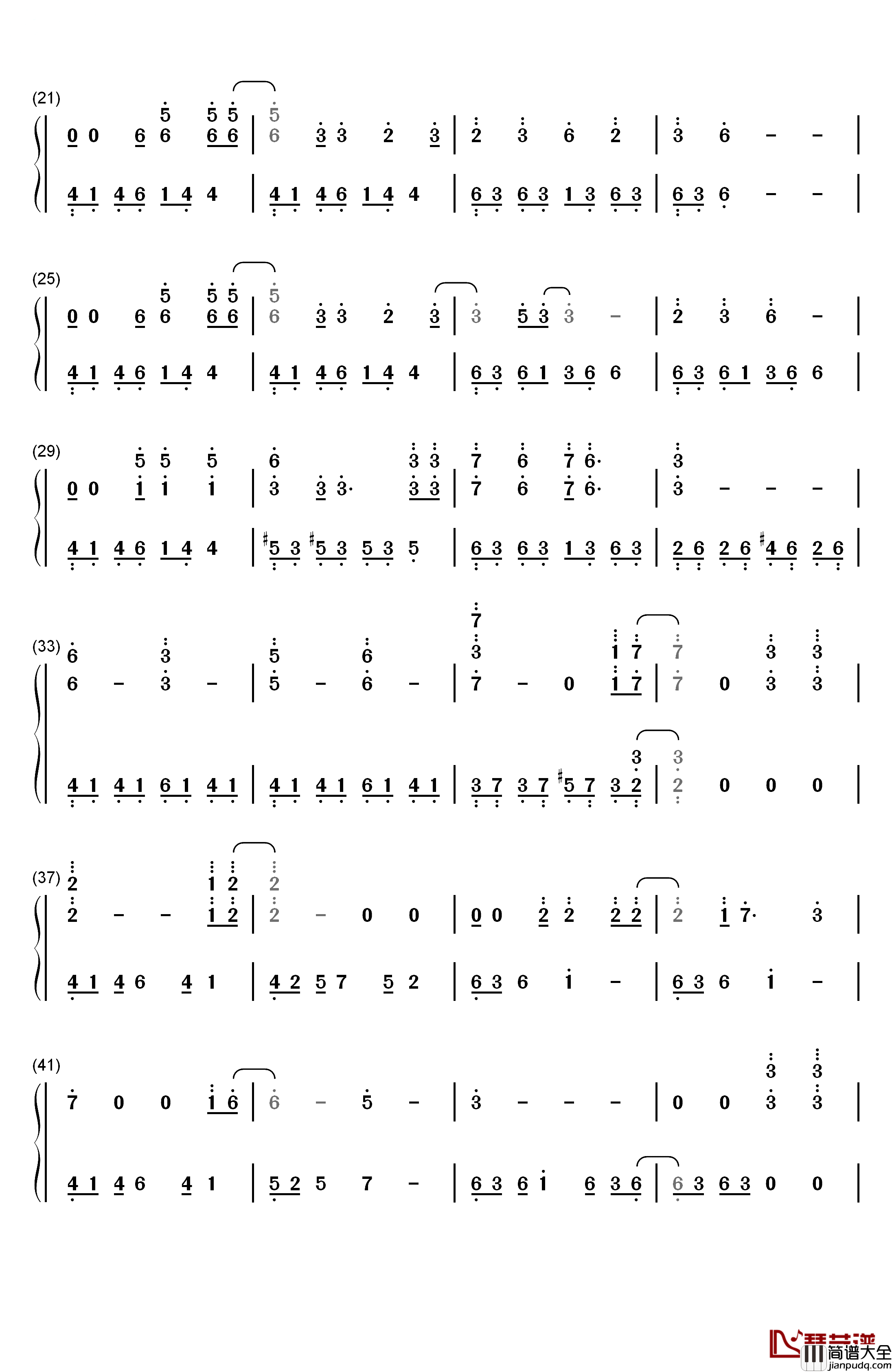 Glassy_Sky钢琴简谱_数字双手_Donna_Burke