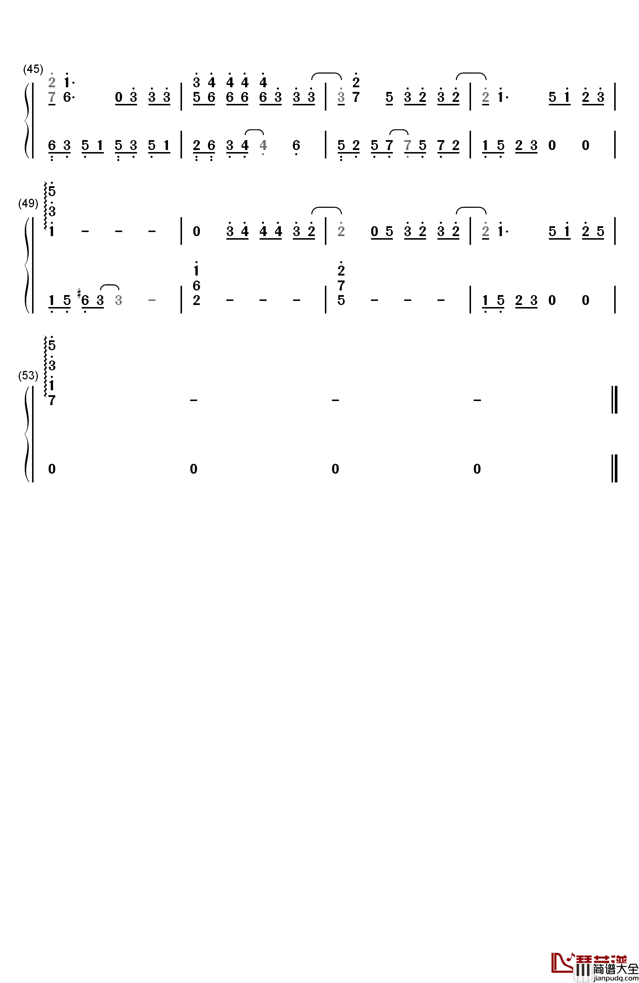 一个人钢琴简谱_数字双手_张艺兴