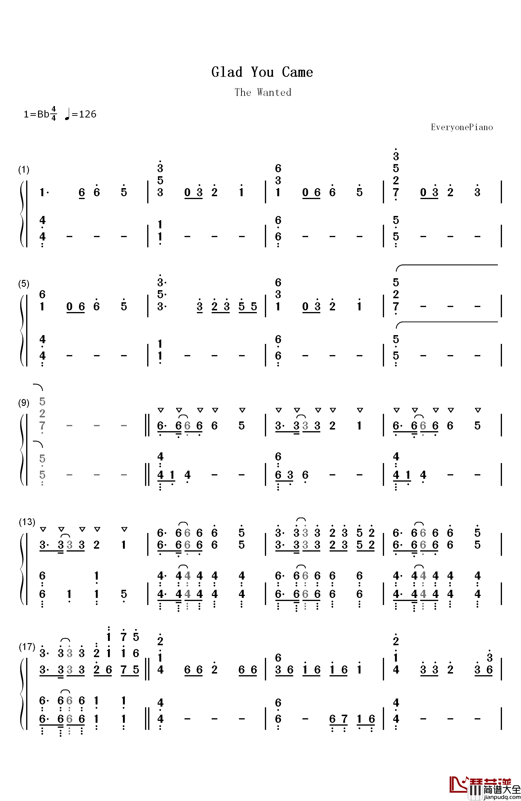 Glad_You_Came钢琴简谱_数字双手_The_Wanted