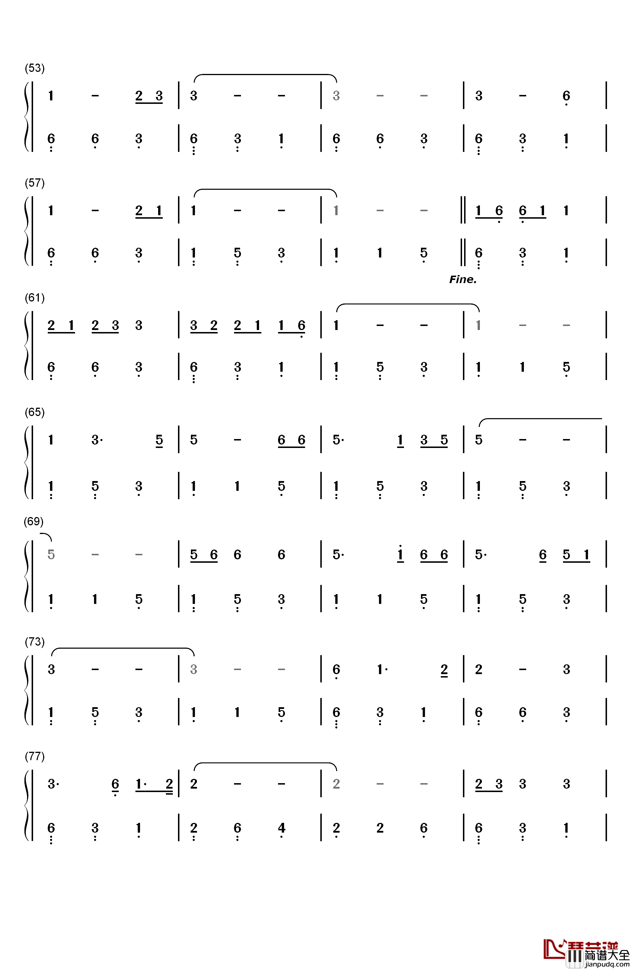 月光下的凤尾竹钢琴简谱_数字双手_施光南