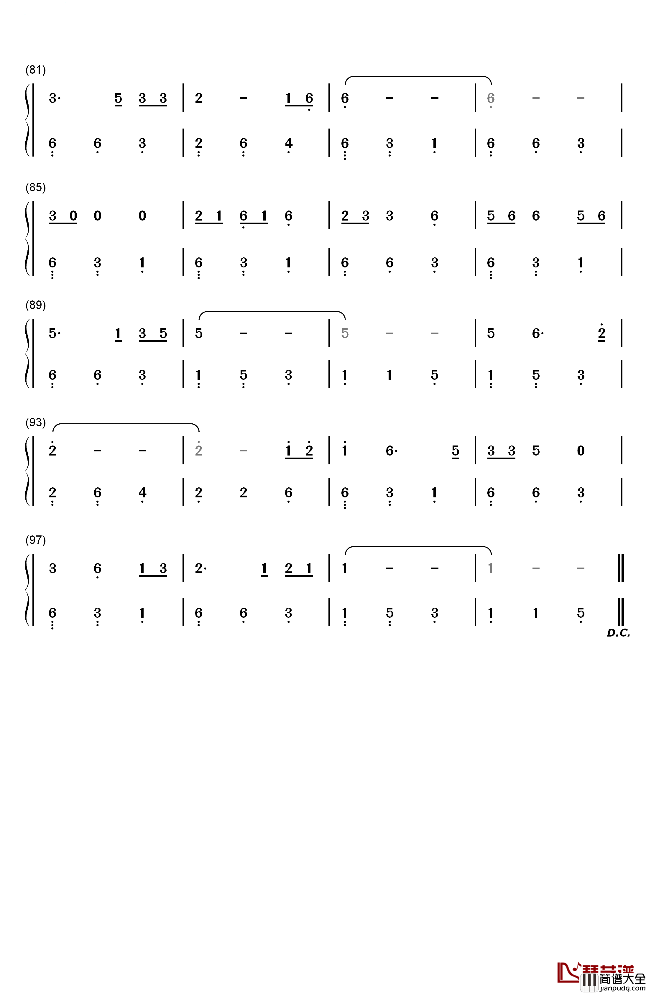 月光下的凤尾竹钢琴简谱_数字双手_施光南