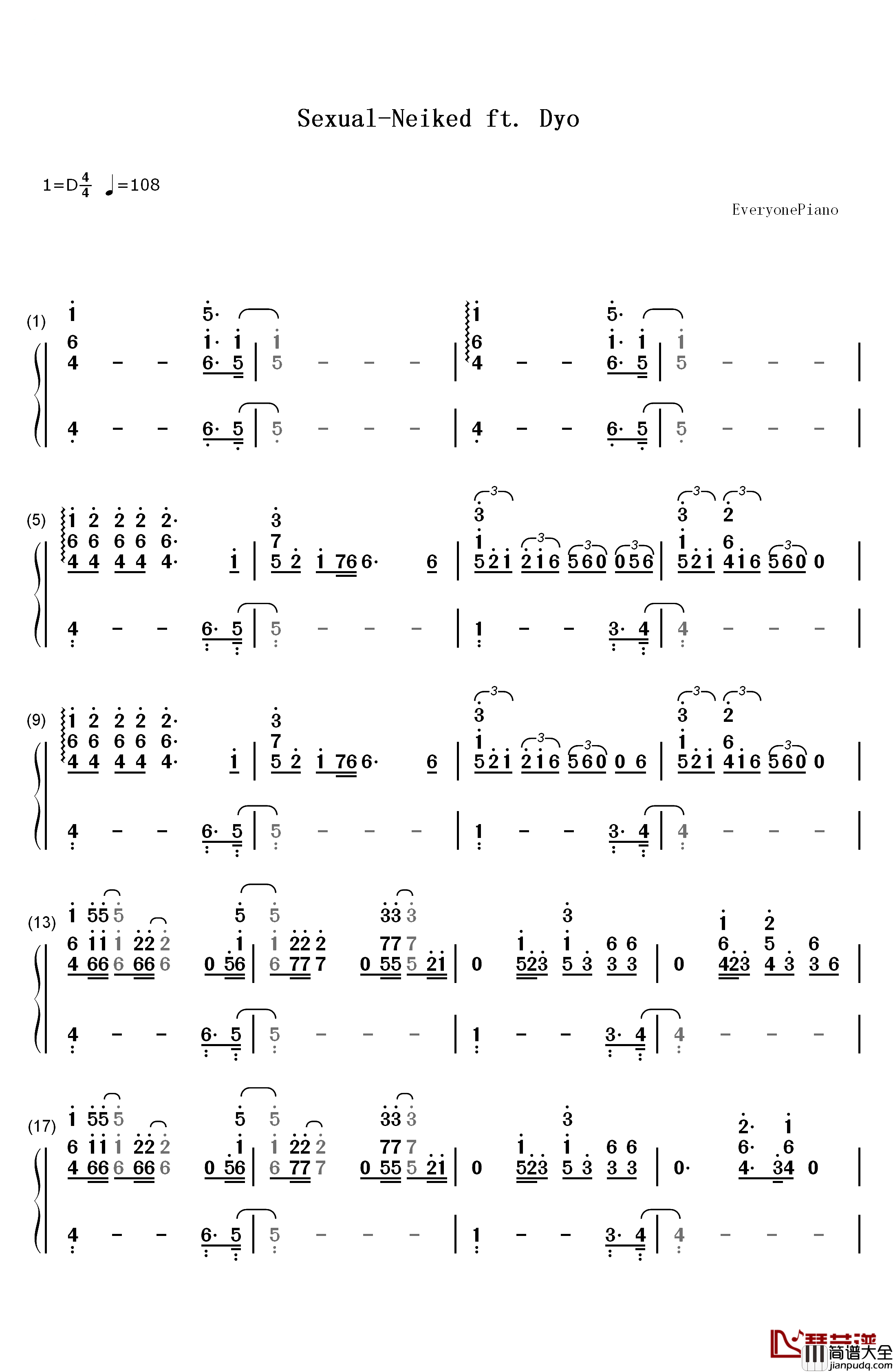 Sexual钢琴简谱_数字双手_Neiked_ft._Dyo